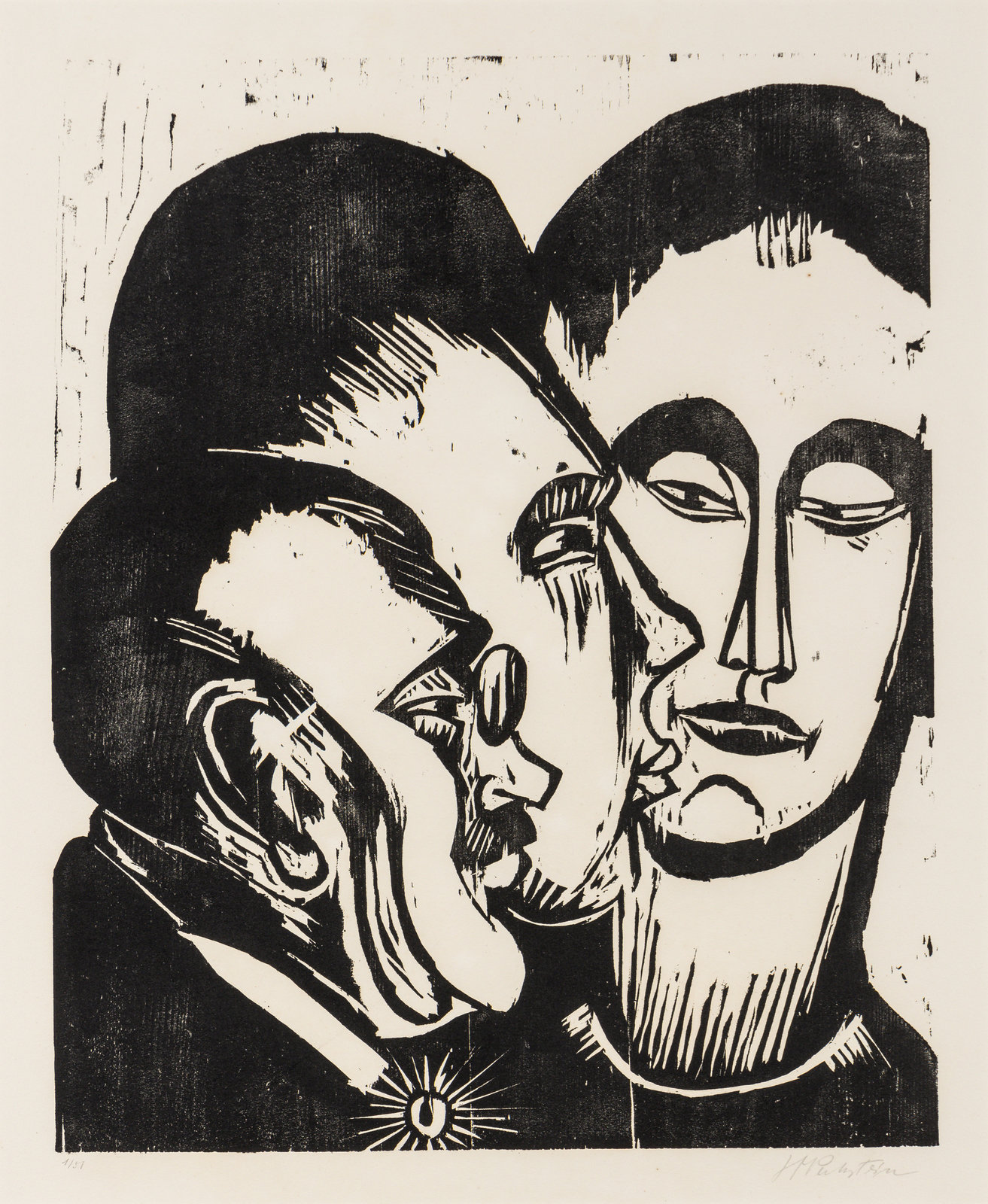 Appraisal: Max Pechstein German - Drei K pfe woodcut signed and