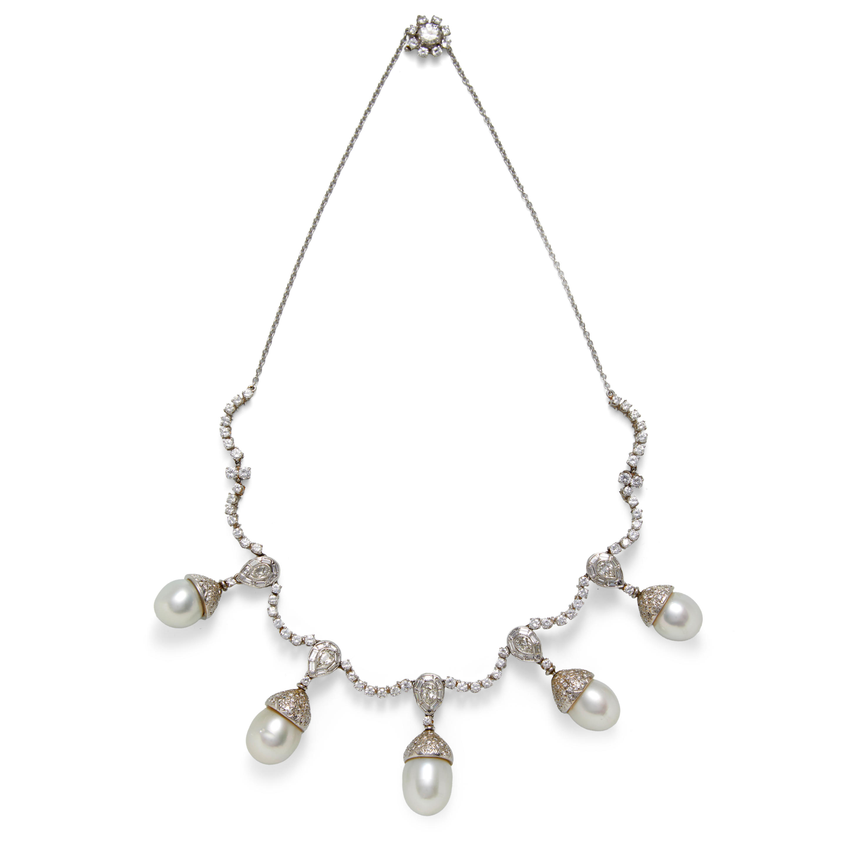 Appraisal: A PLATINUM SOUTH SEA PEARL AND DIAMOND NECKLACE Set with