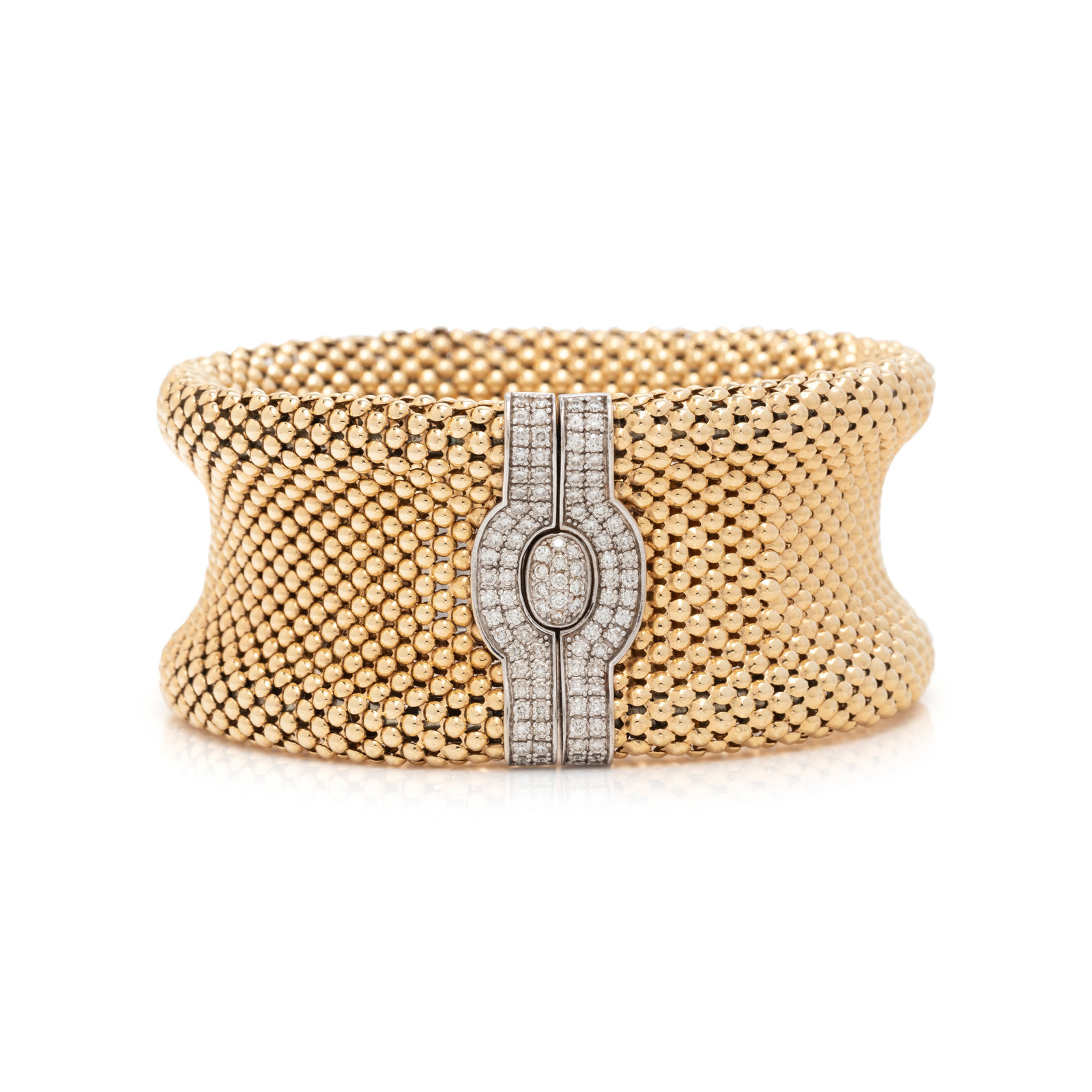 Appraisal: YELLOW GOLD AND DIAMOND BRACELET Consisting of a mesh link