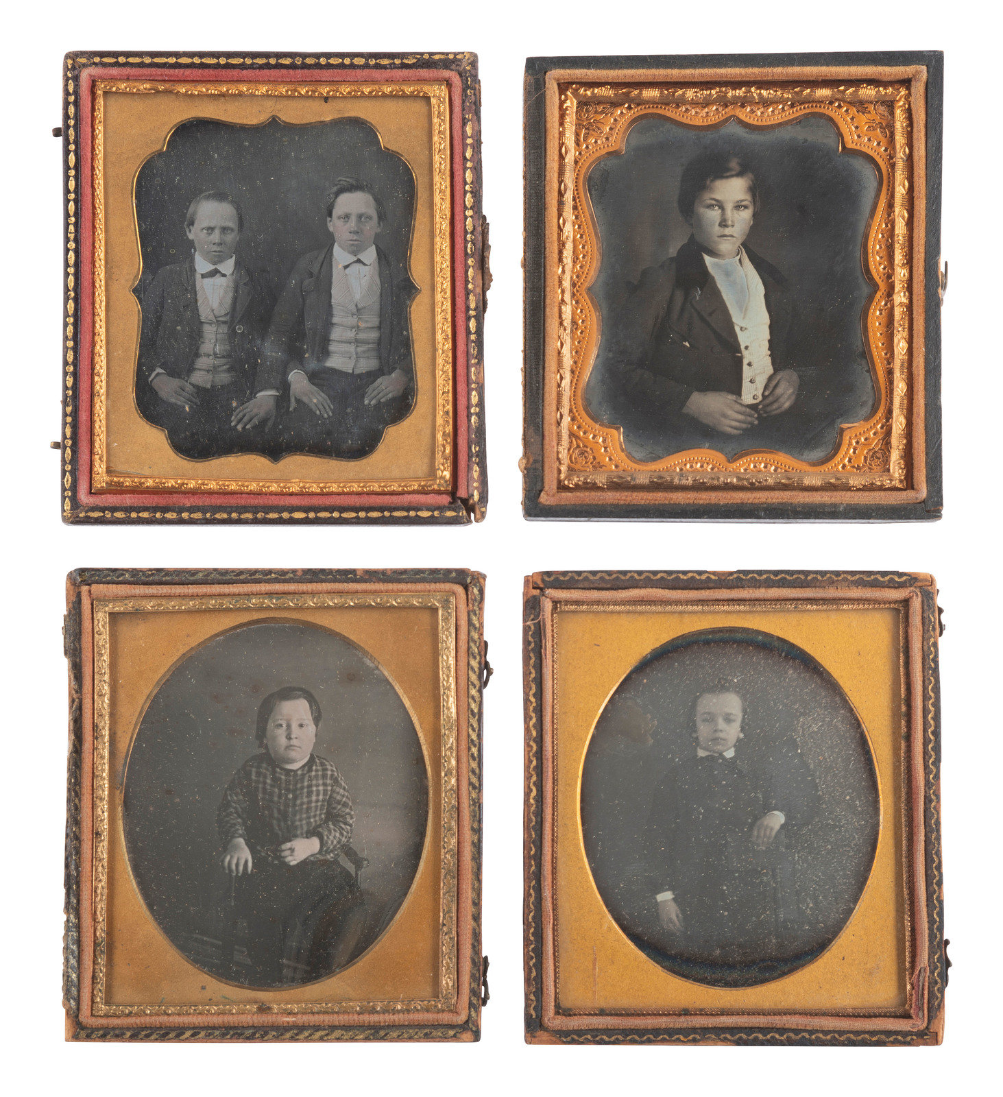 Appraisal: EARLY PHOTOGRAPHY sixth plate daguerreotypes featuring young boys and groups