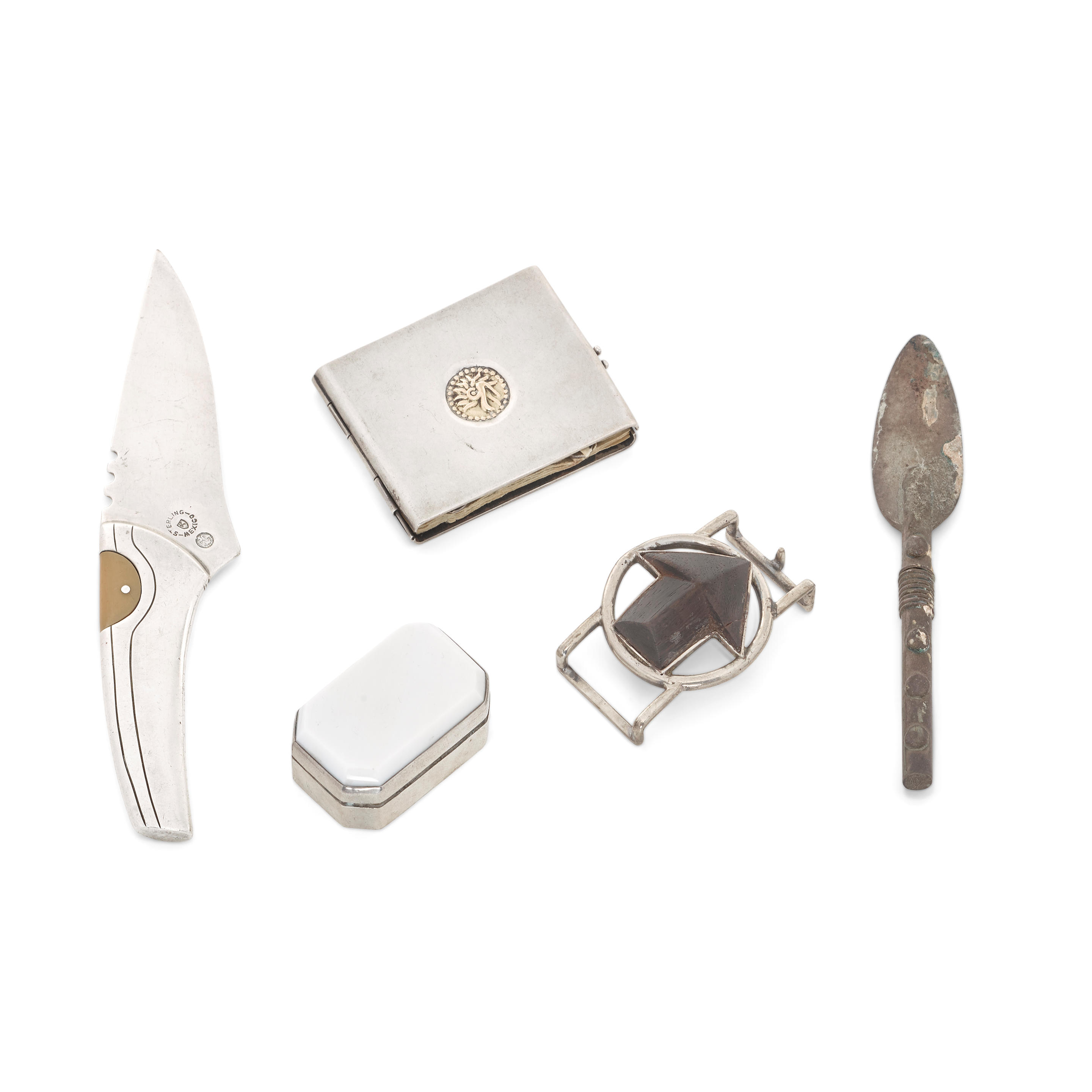 Appraisal: FIVE MEXICAN STERLING SILVER PERSONAL ACCESSORIES - various makers Comprising