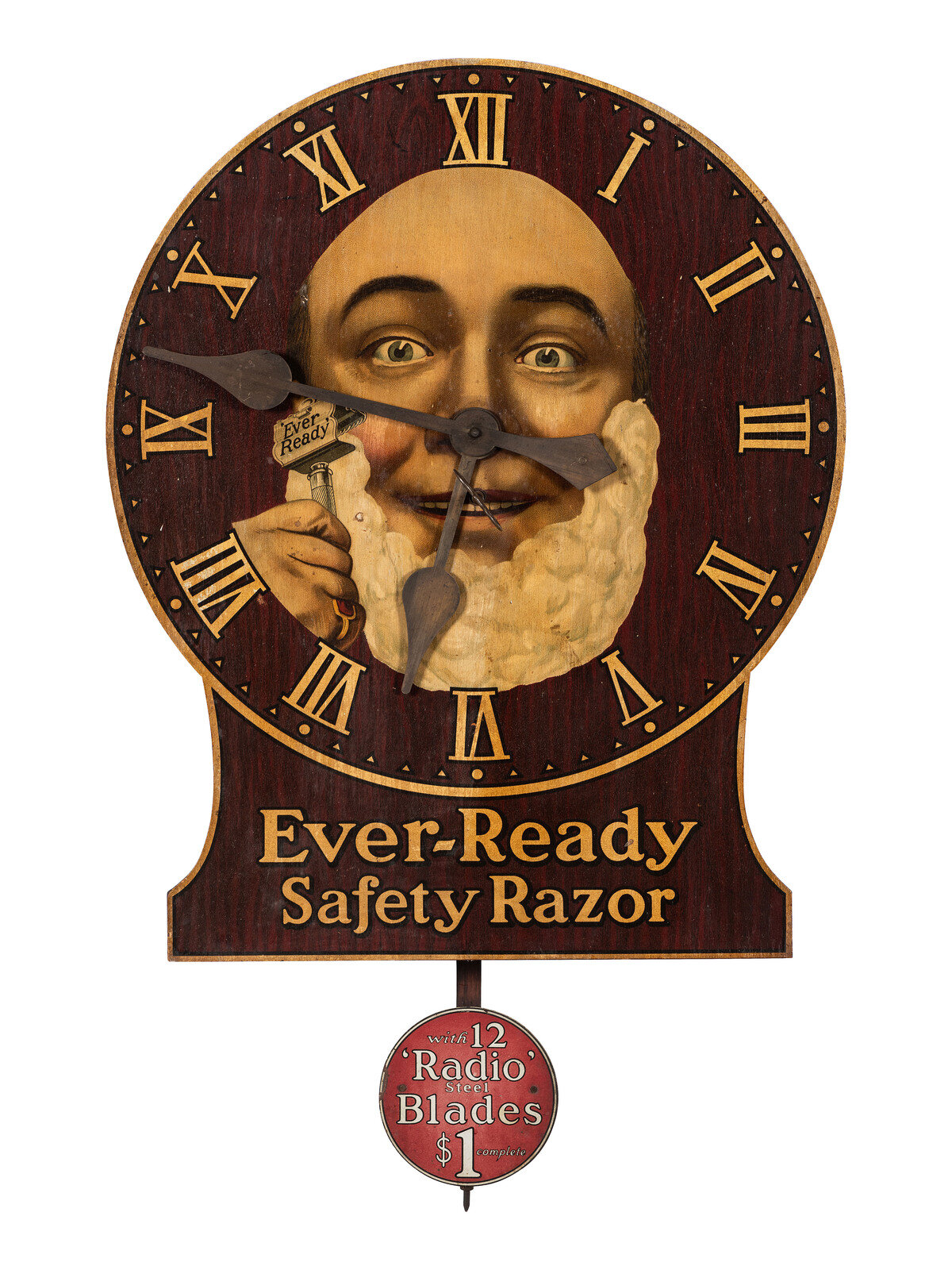 Appraisal: An Ever-Ready Safety Razor Wooden Advertising Wall Clock Early th