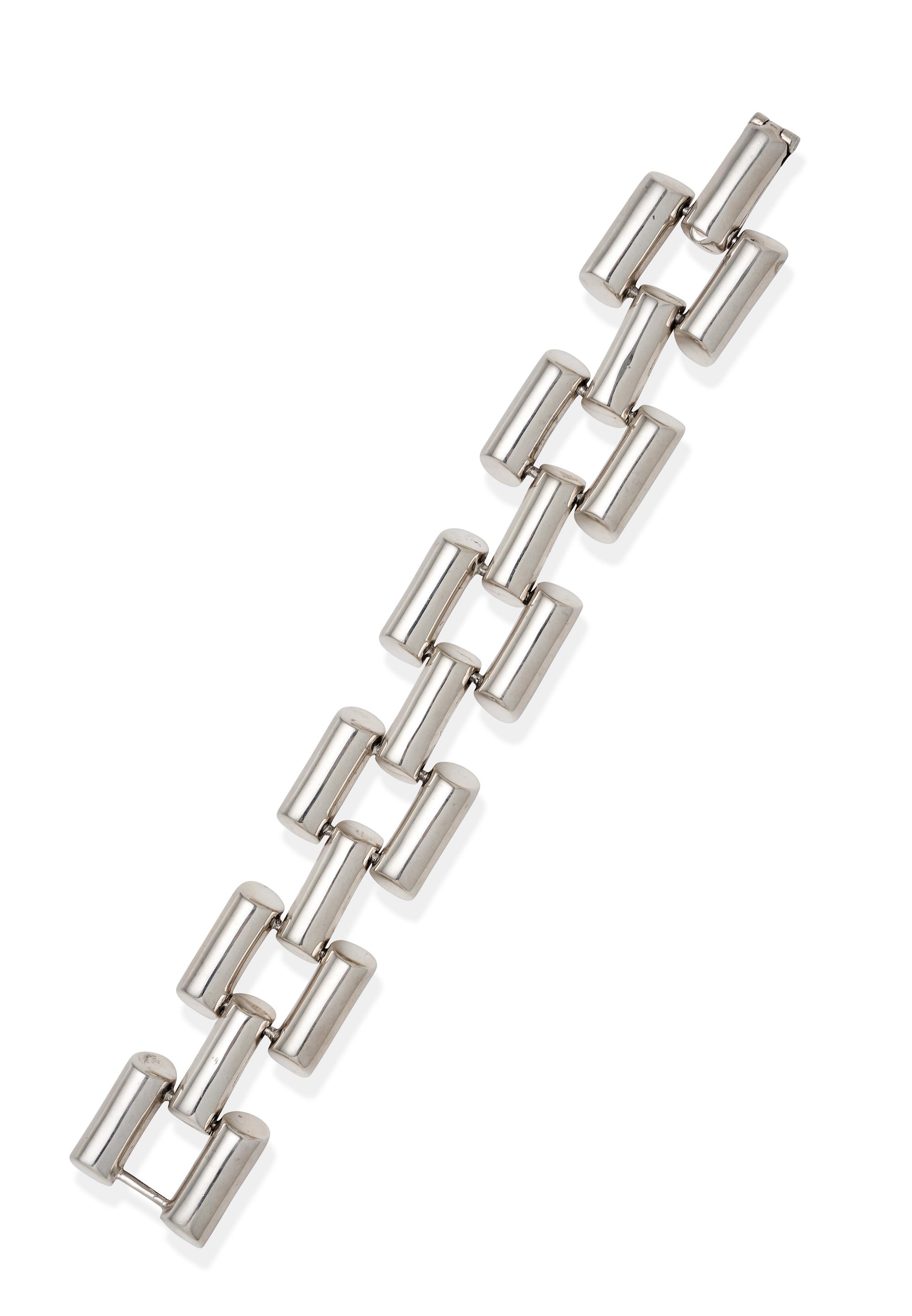 Appraisal: SILVER BRACELET Designed as polished rods in a brick link