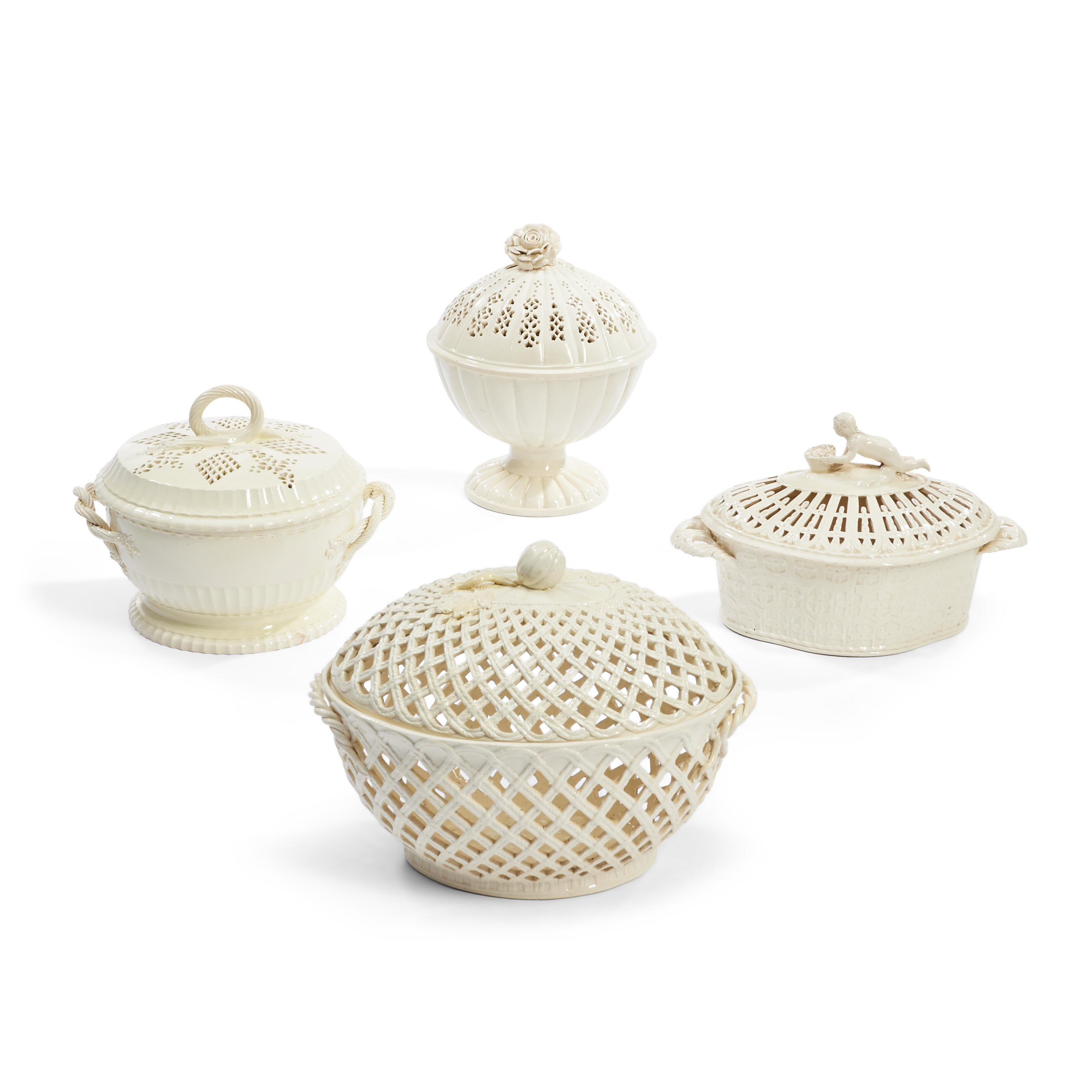 Appraisal: FOUR CREAMWARE COVERED SERVING BOWLS England late early th century