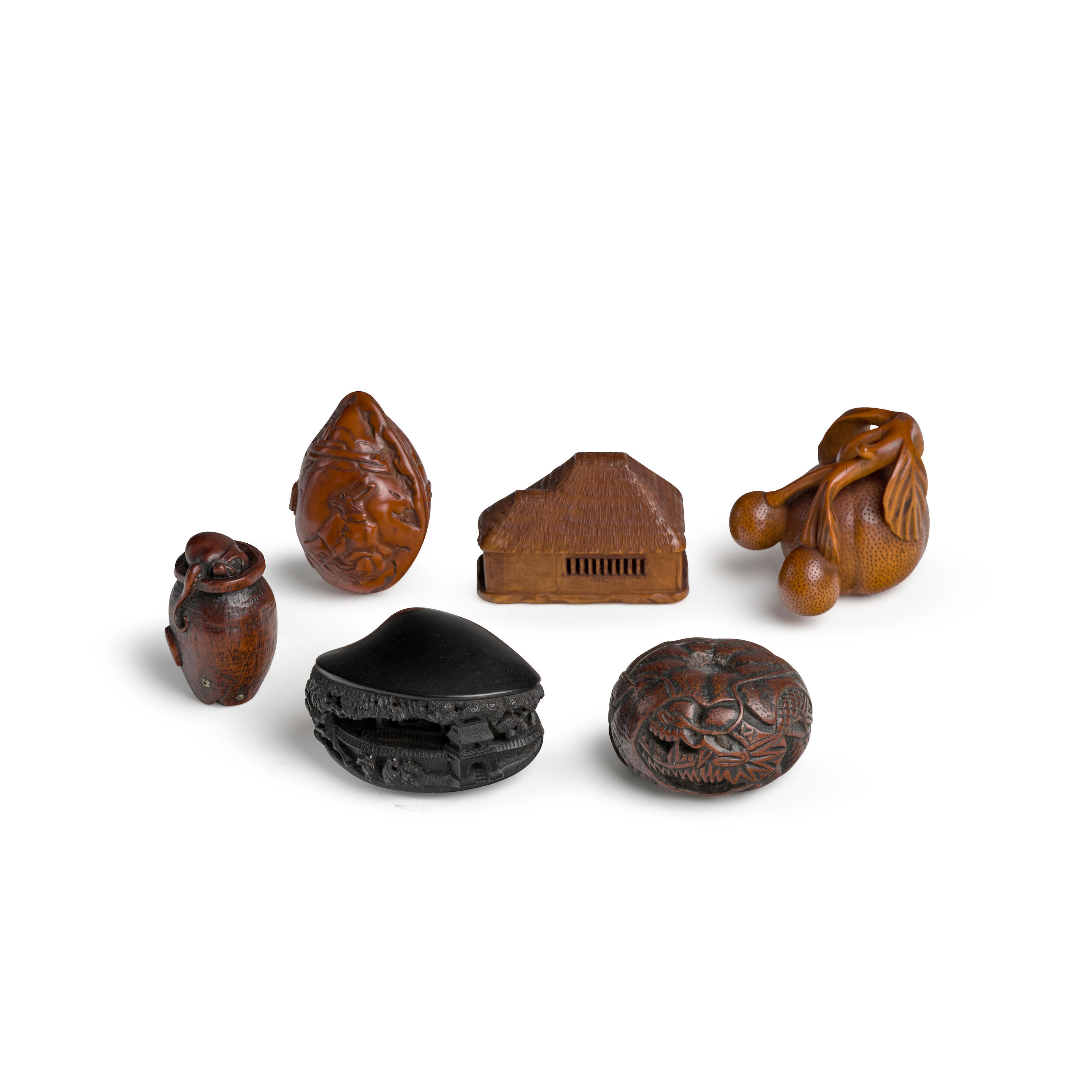 Appraisal: SIX WOOD NETSUKE Edo period - late th to th