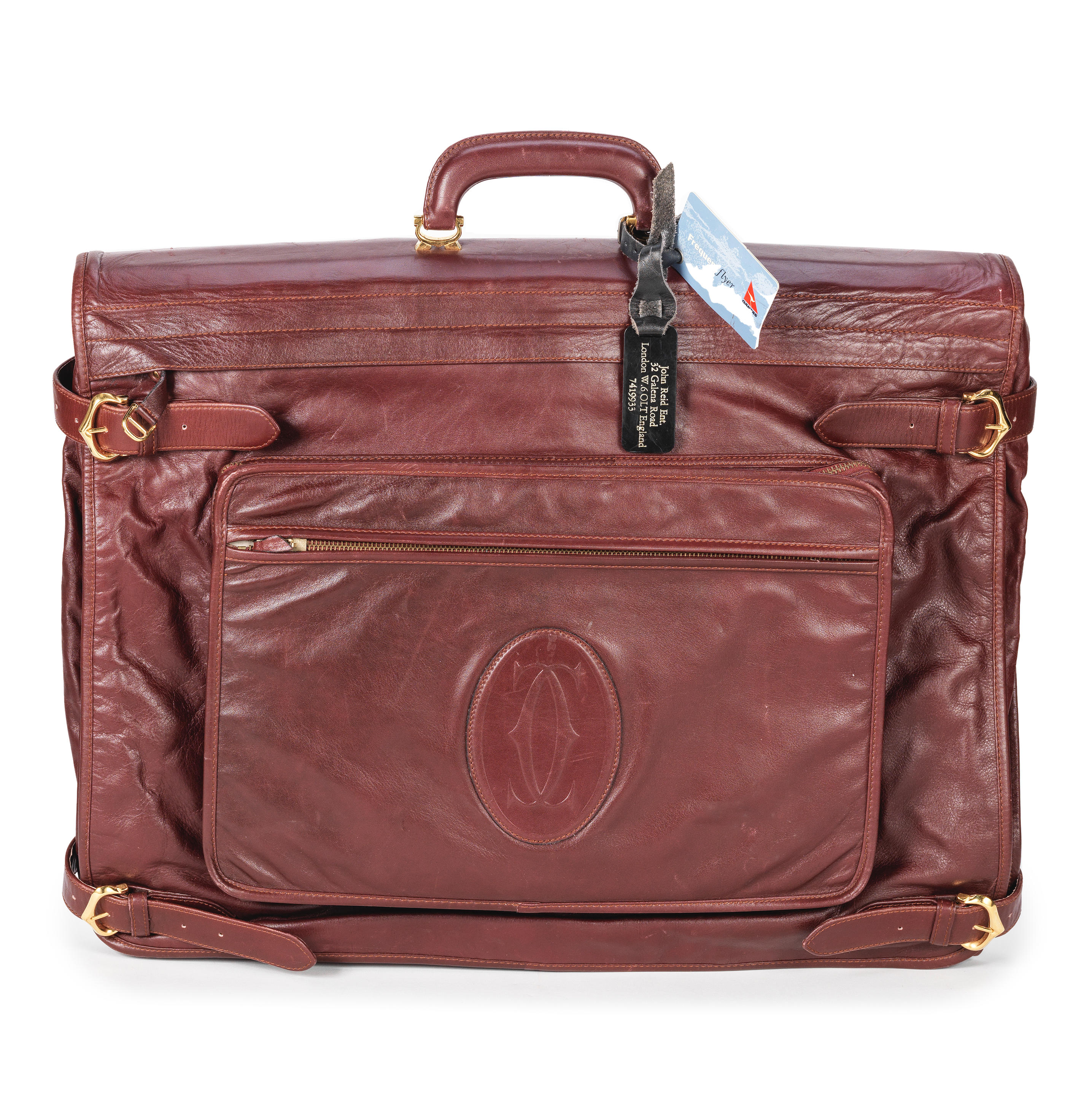 Appraisal: ELTON JOHN A CARTIER BROWN LEATHER GARMENT BAG 's 's