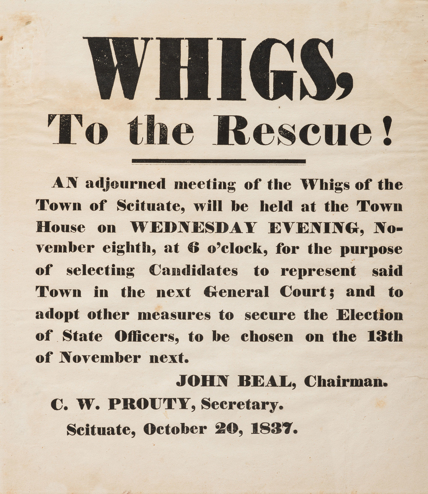 Appraisal: POLITICS -- PANIC OF Whigs to the Rescue Scituate MA