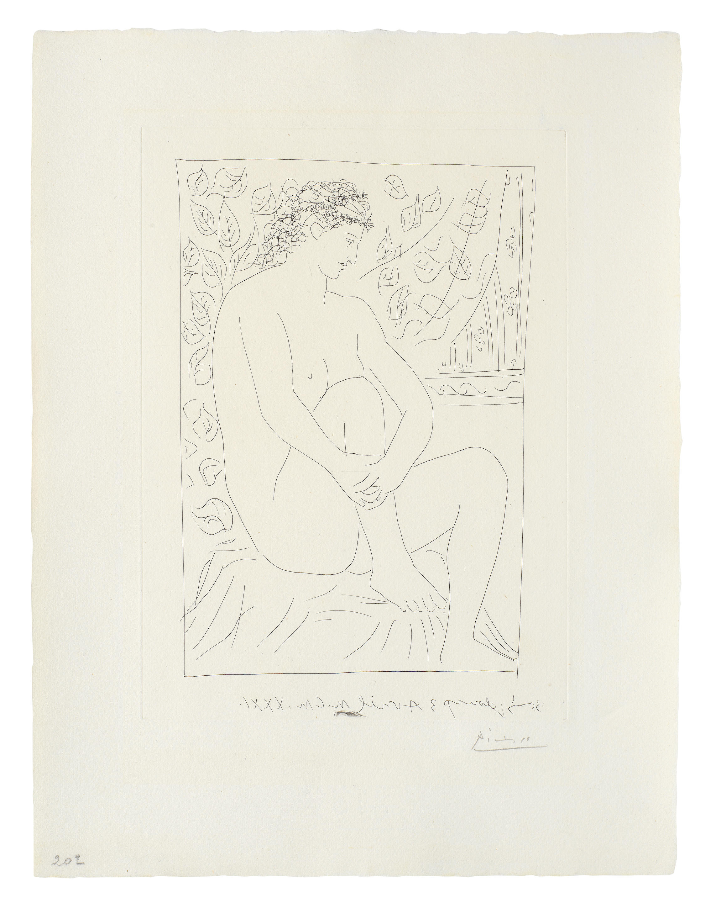 Appraisal: PABLO PICASSO SPANISH - Femme nue assise devant un Rideau