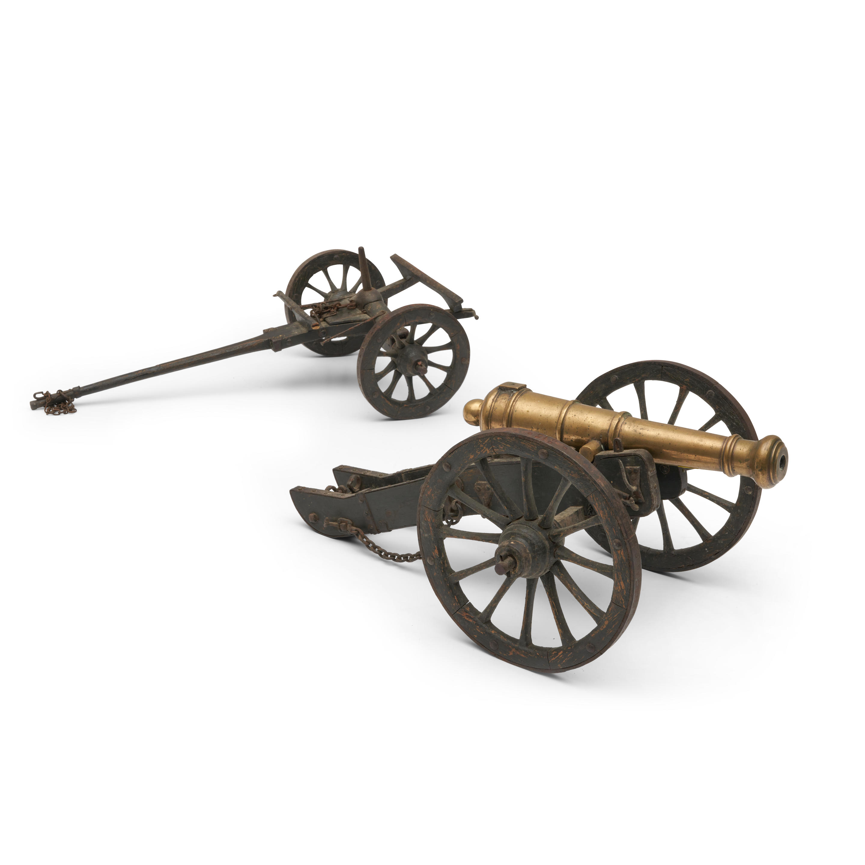 Appraisal: MINIATURE BRONZE WOOD AND IRON FIELD CANNON AND LIMBER TH