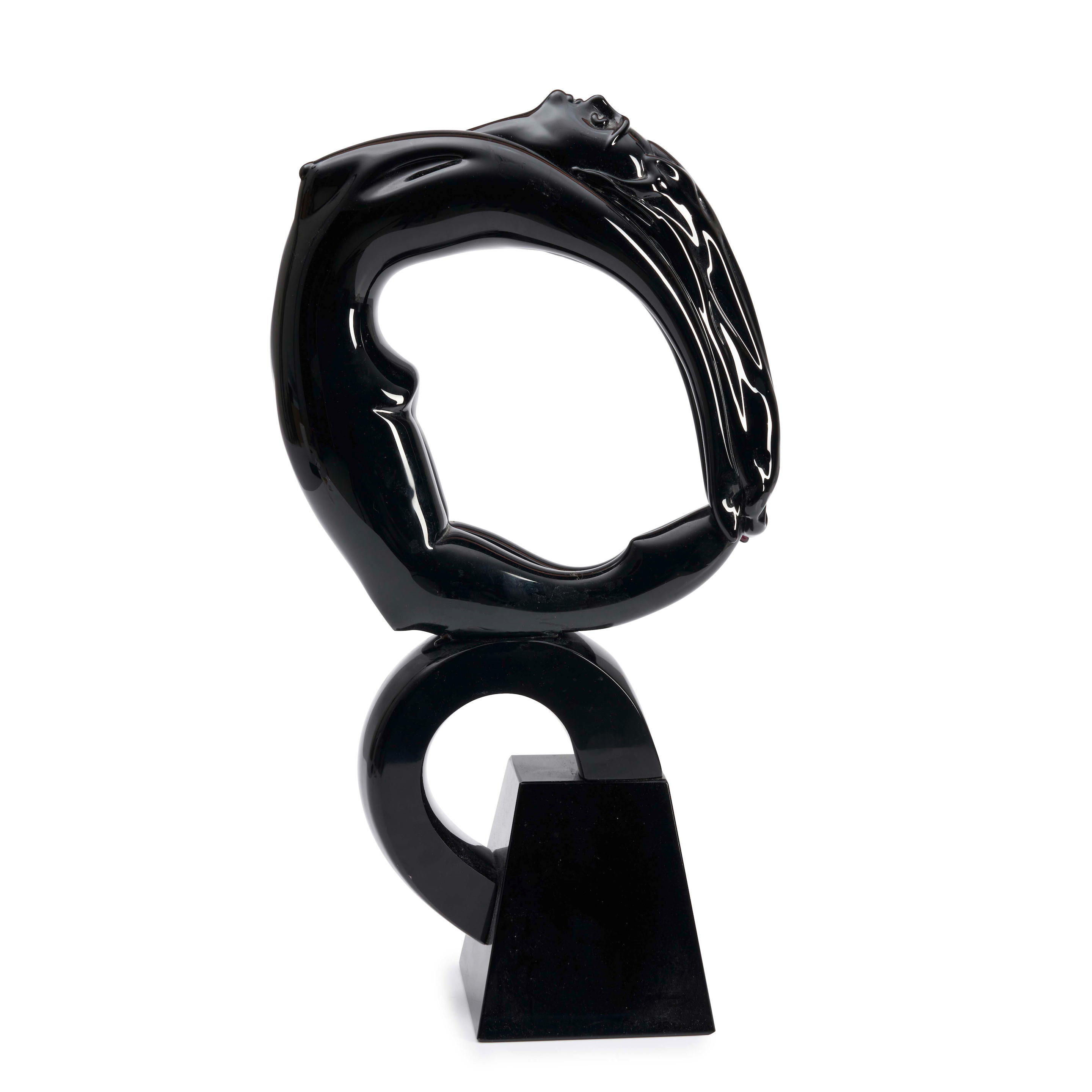 Appraisal: MID-CENTURY MODERN BLACK GLASS NUDE FIGURE SCULPTURE Probably Italy Illegible