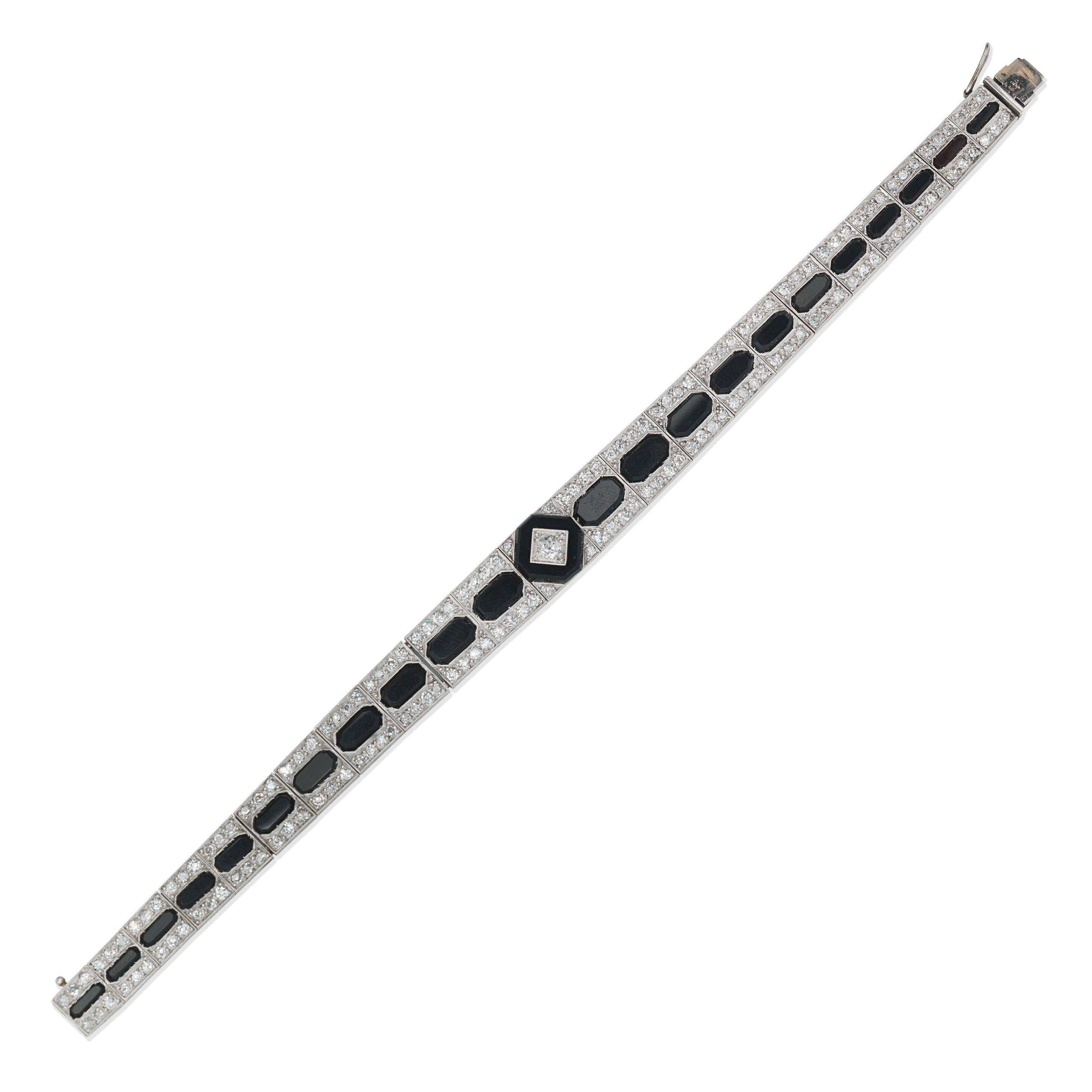 Appraisal: ONYX AND DIAMOND BRACELET Cushion-shaped and single-cut diamonds approx cts