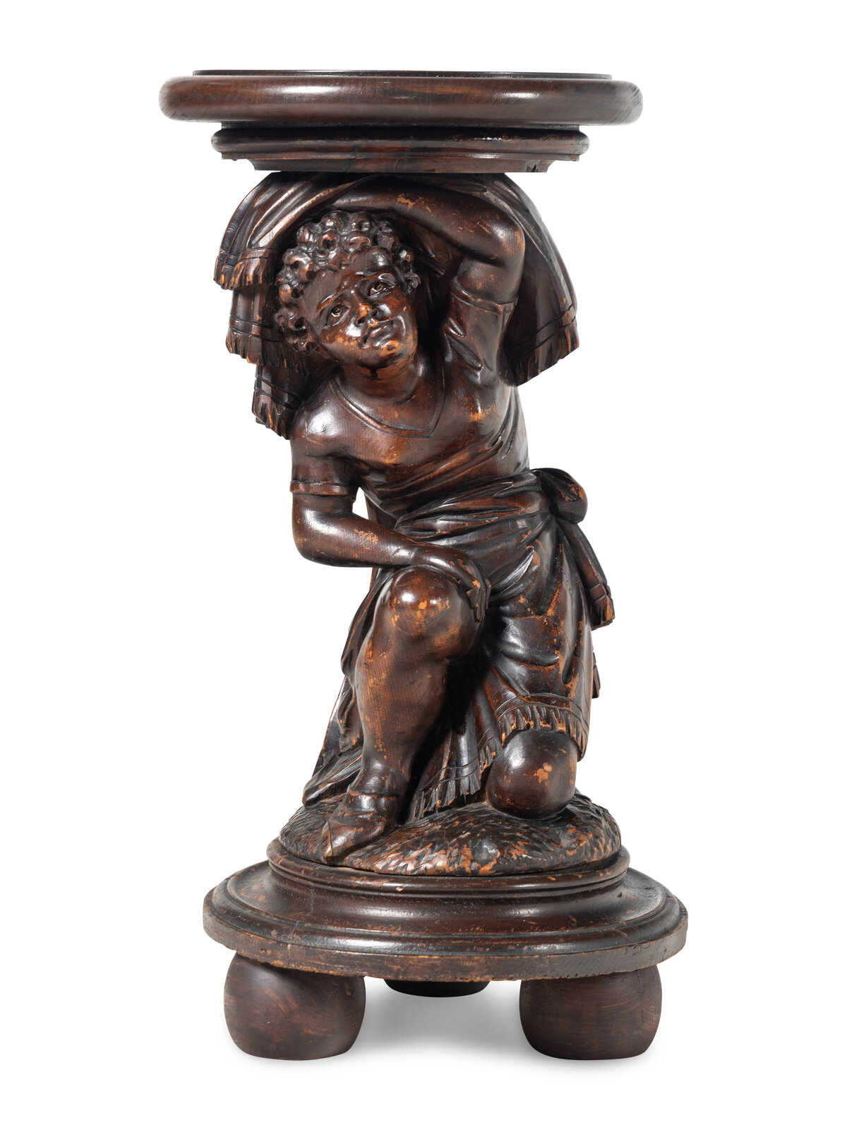 Appraisal: A Venetian Carved Walnut Figural Pedestal Late th Century Height