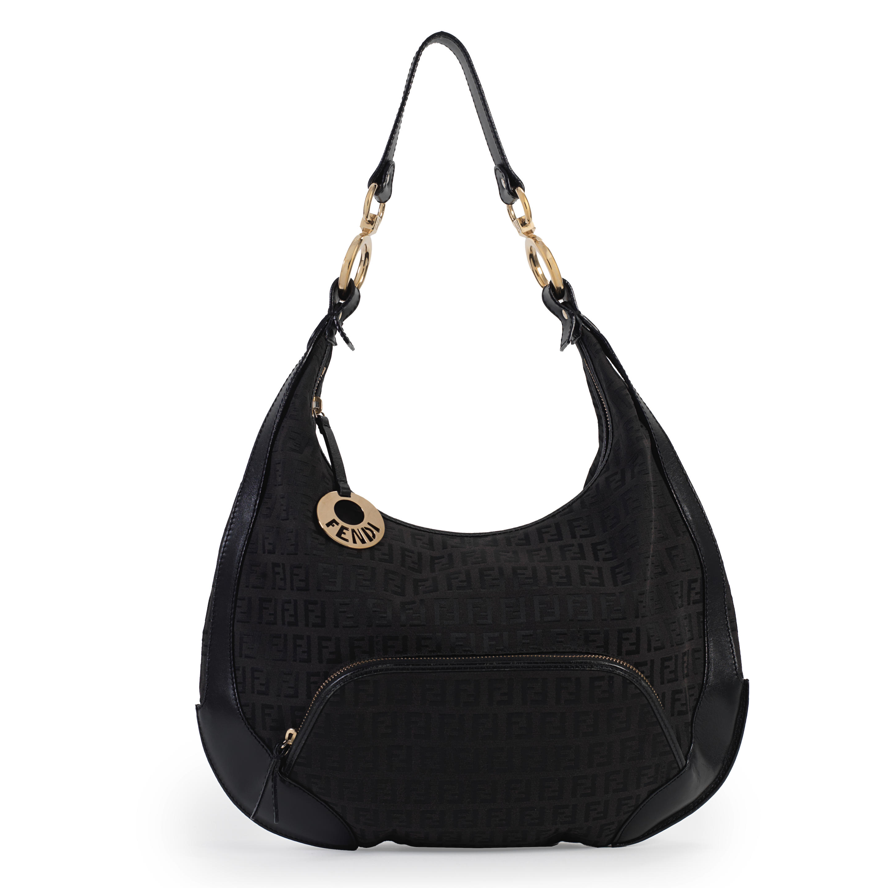 Appraisal: FENDI A BLACK MONOGRAM CANVAS AND LEATHER HOBO BAG Zucca