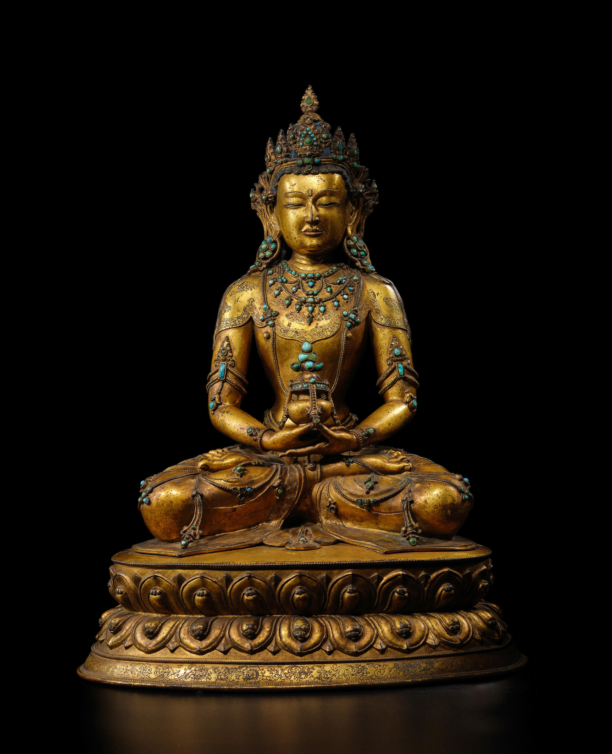 Appraisal: STATUETTE D'AMITAYUS EN ALLIAGE DE CUIVRE DOR ATTRIBU SONAM GYALTSEN