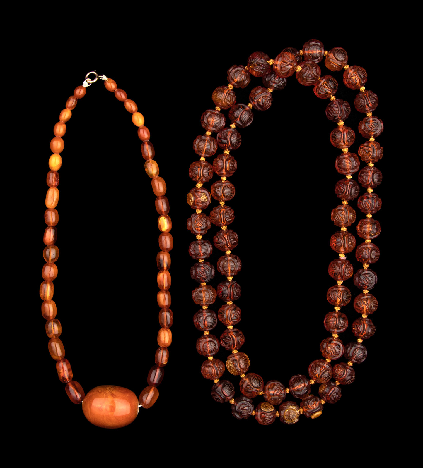 Appraisal: Two Chinese Amber Beaded Necklaces EARLY TH CENTURY - the