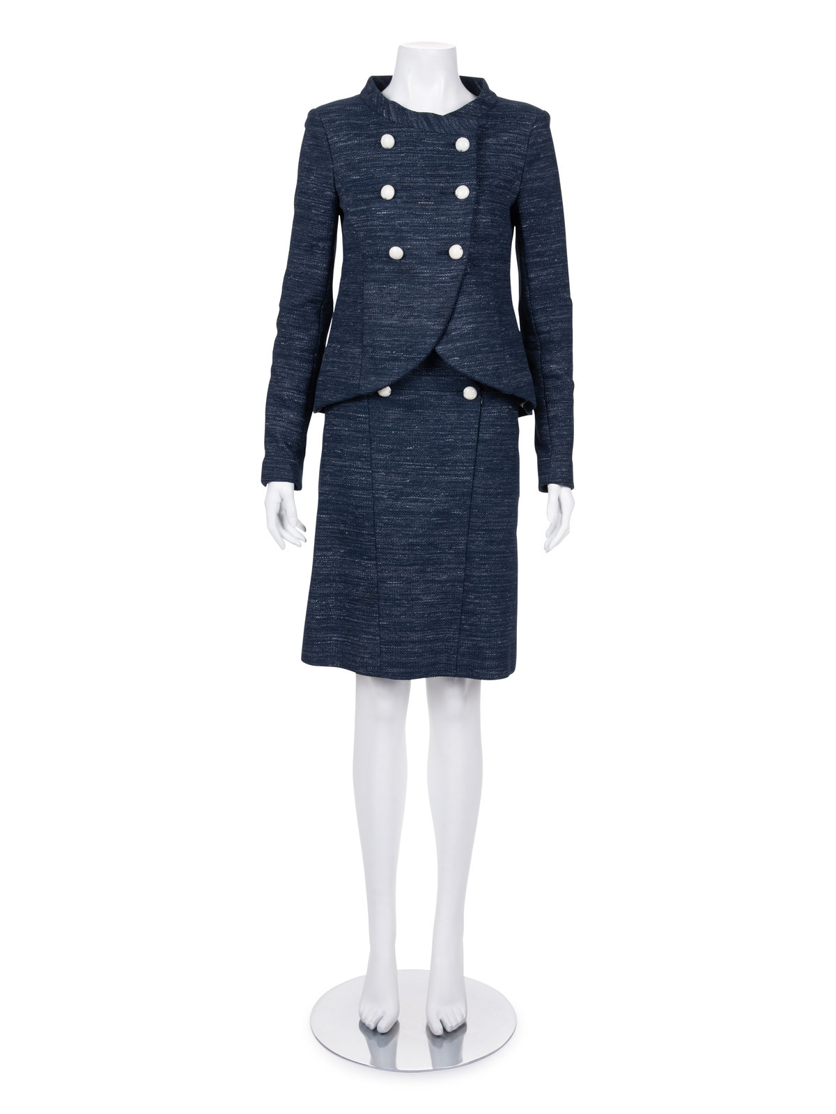 Appraisal: Chanel Tweed Double Breasted Skirt Suit - s Blue and