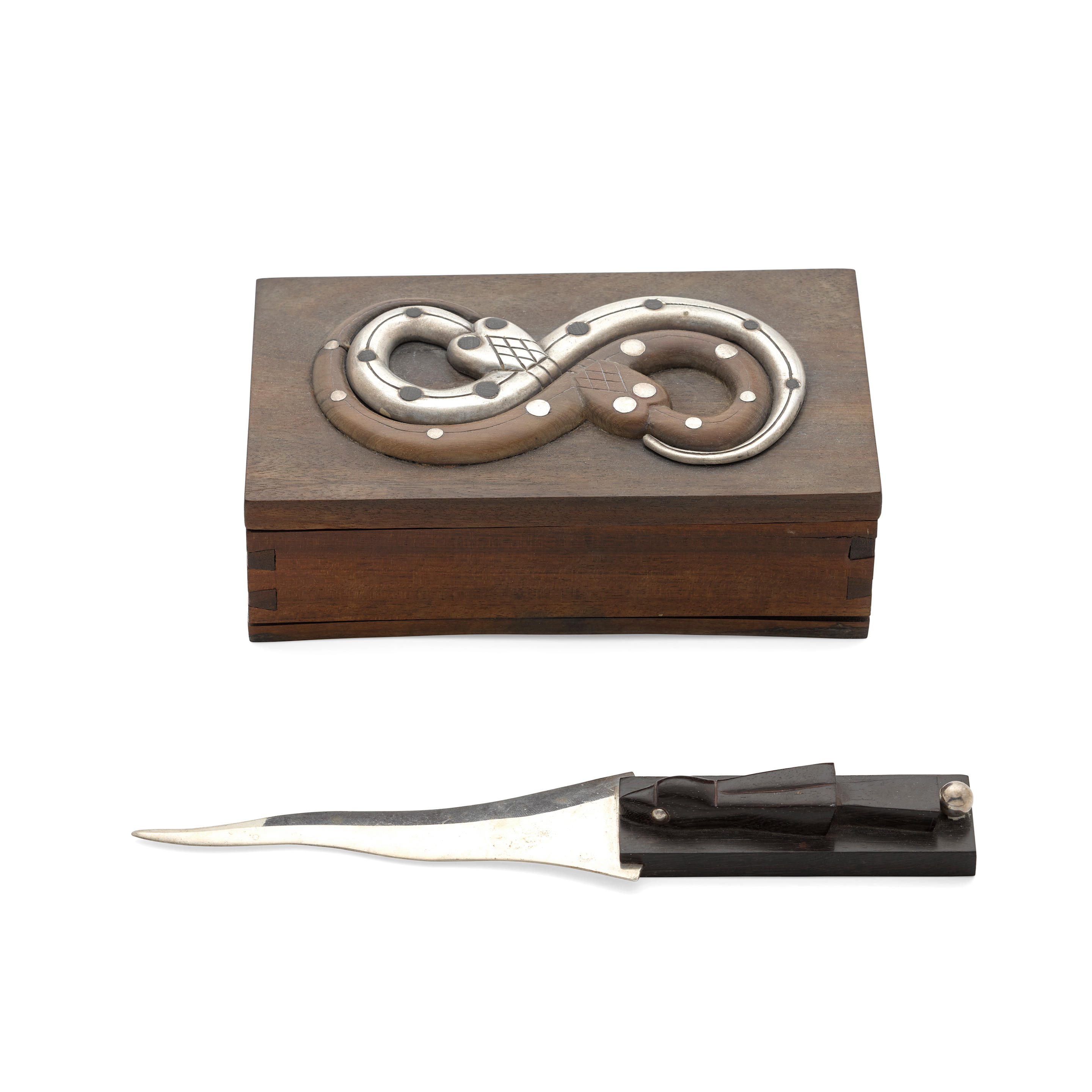 Appraisal: A MEXICAN WOOD AND STERLING SILVER BOX AND LETTER OPENER