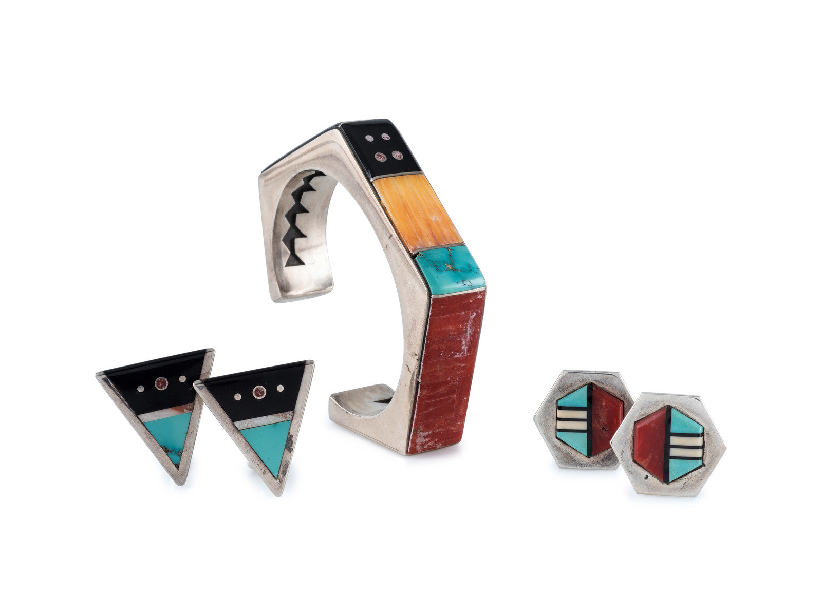 Appraisal: Jim Harrison Din b Silver and Mosaic Inlay Cuff Bracelet