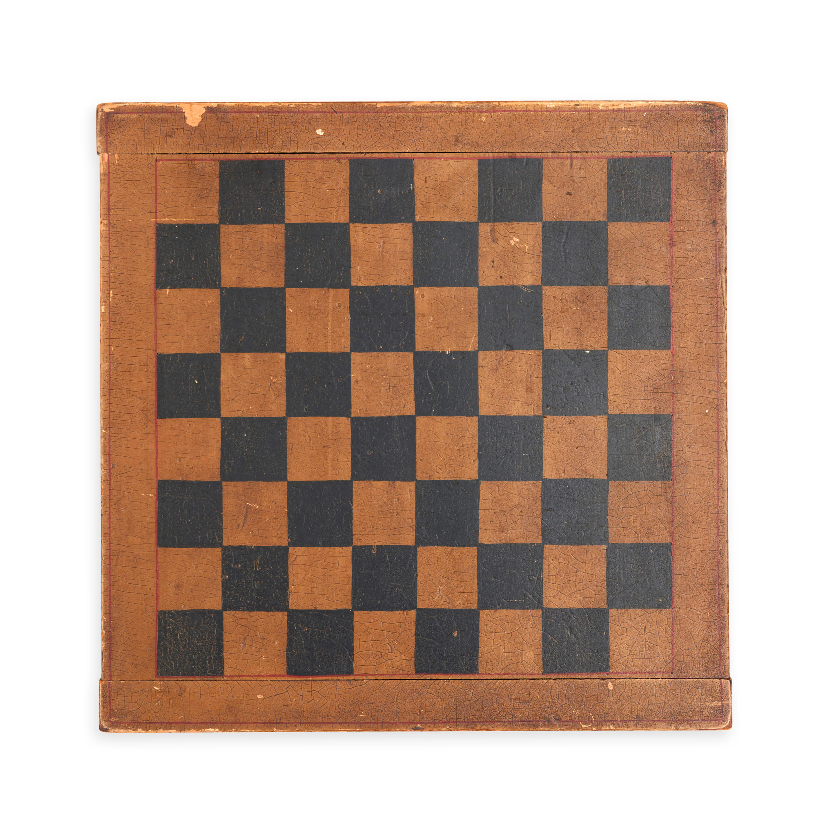 Appraisal: PAINTED CHECKERBOARD America th th century Wooden panel nailed to