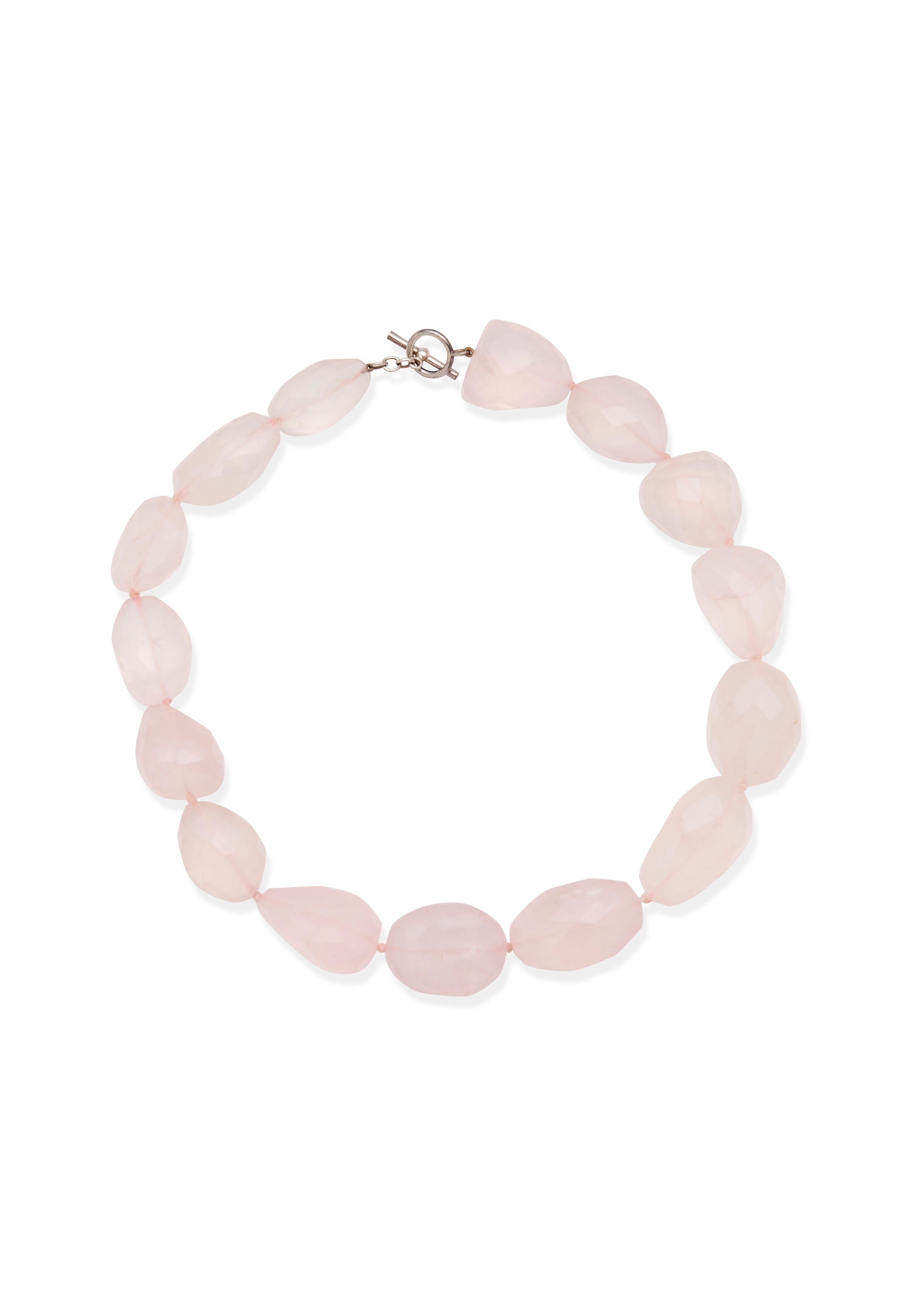 Appraisal: ROSE QUARTZ NECKLACE Composed of fifteen faceted beads silver clasp