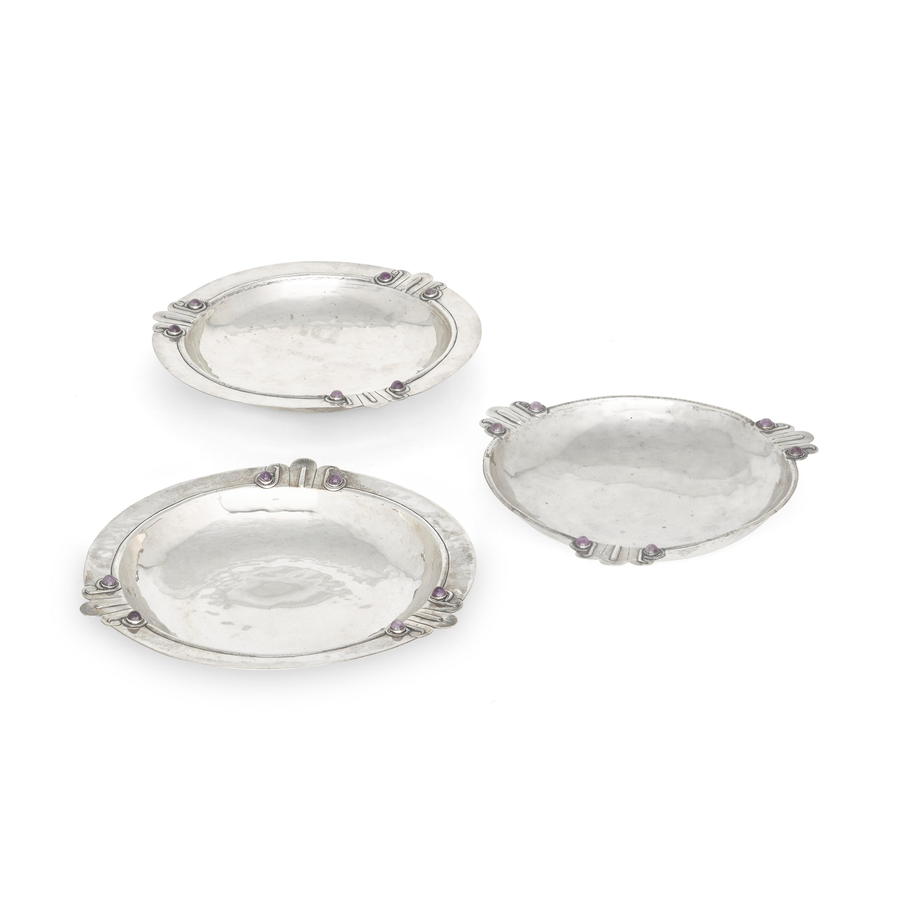 Appraisal: THREE MEXICAN AMETHYST AND STERLING SILVER BOWLS WILLIAM SPRATLING -