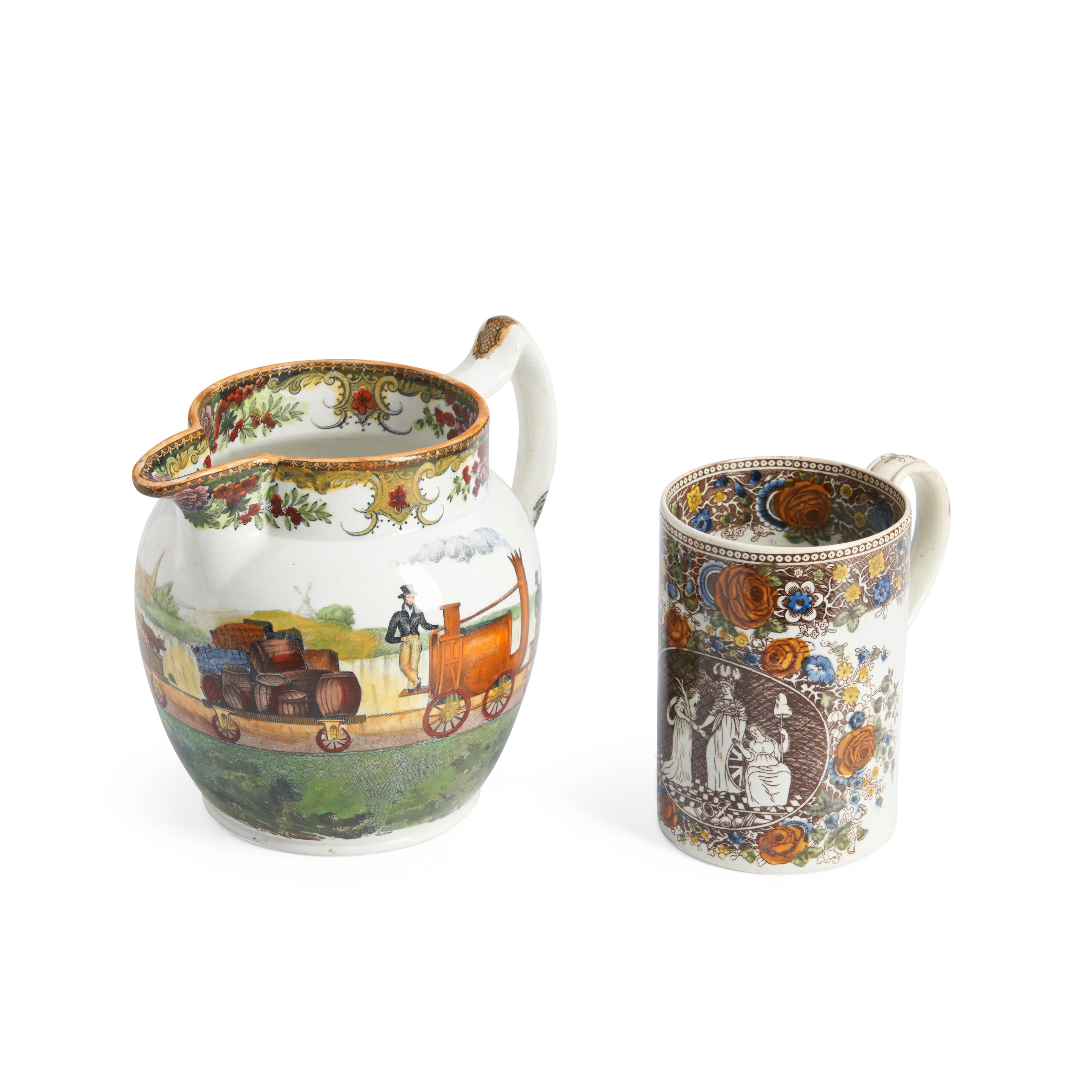 Appraisal: LIVERPOOL AND MANCHESTER RAILWAY TRANSFER-PRINTED PEARLWARE PITCHER AND ONE PEACE