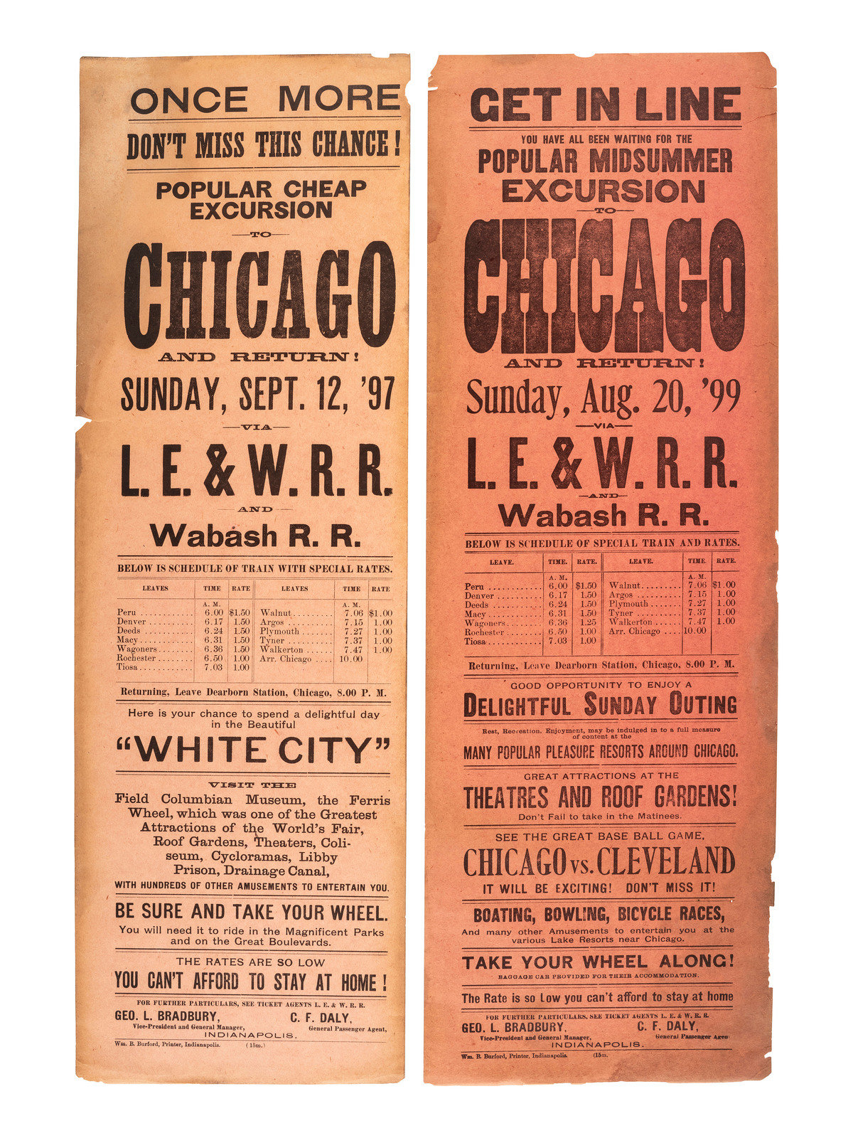 Appraisal: CHICAGO A pair of broadsides advertising trips to Chicago via