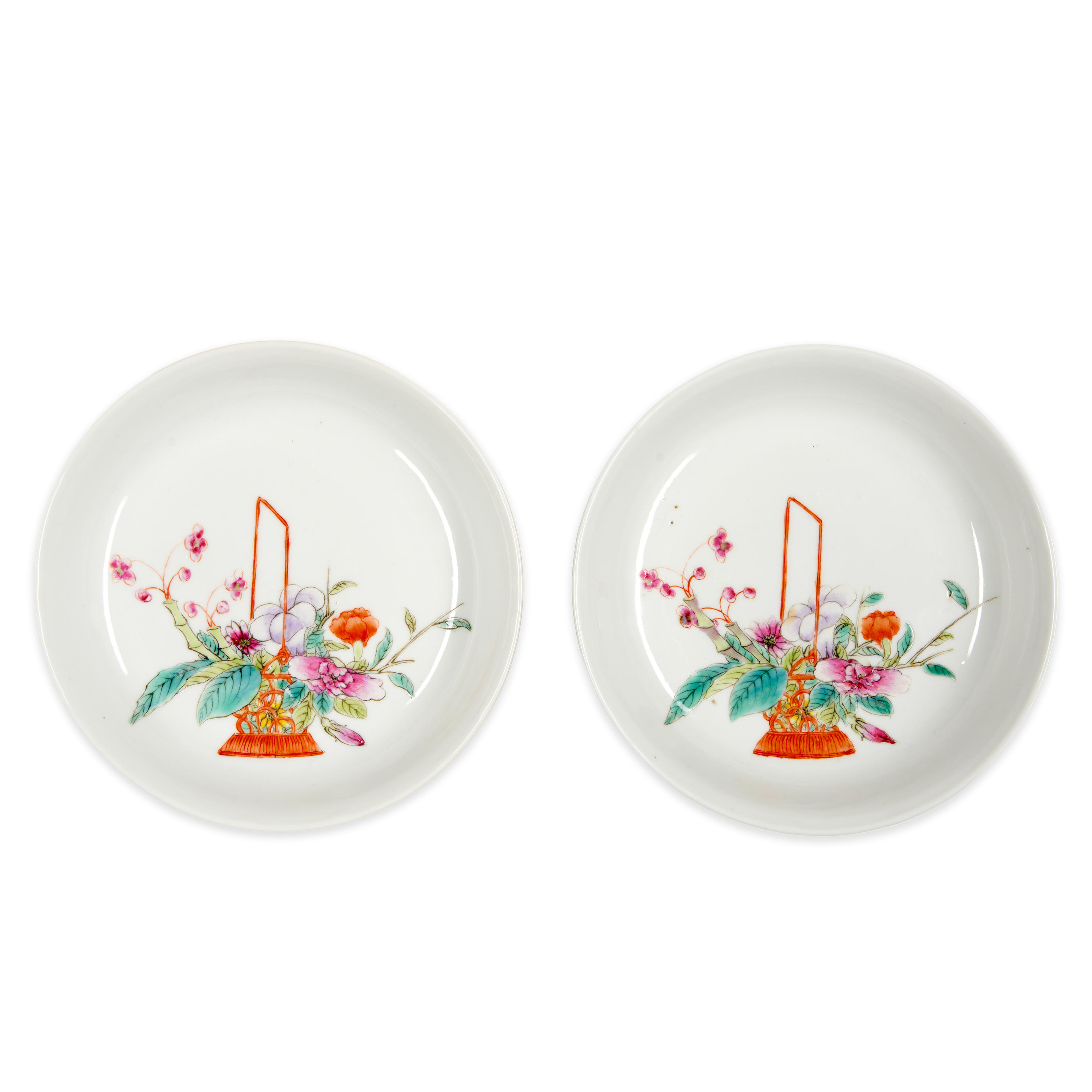 Appraisal: A PAIR OF FAMILLE ROSE 'FLOWER' DISHES China Republic period