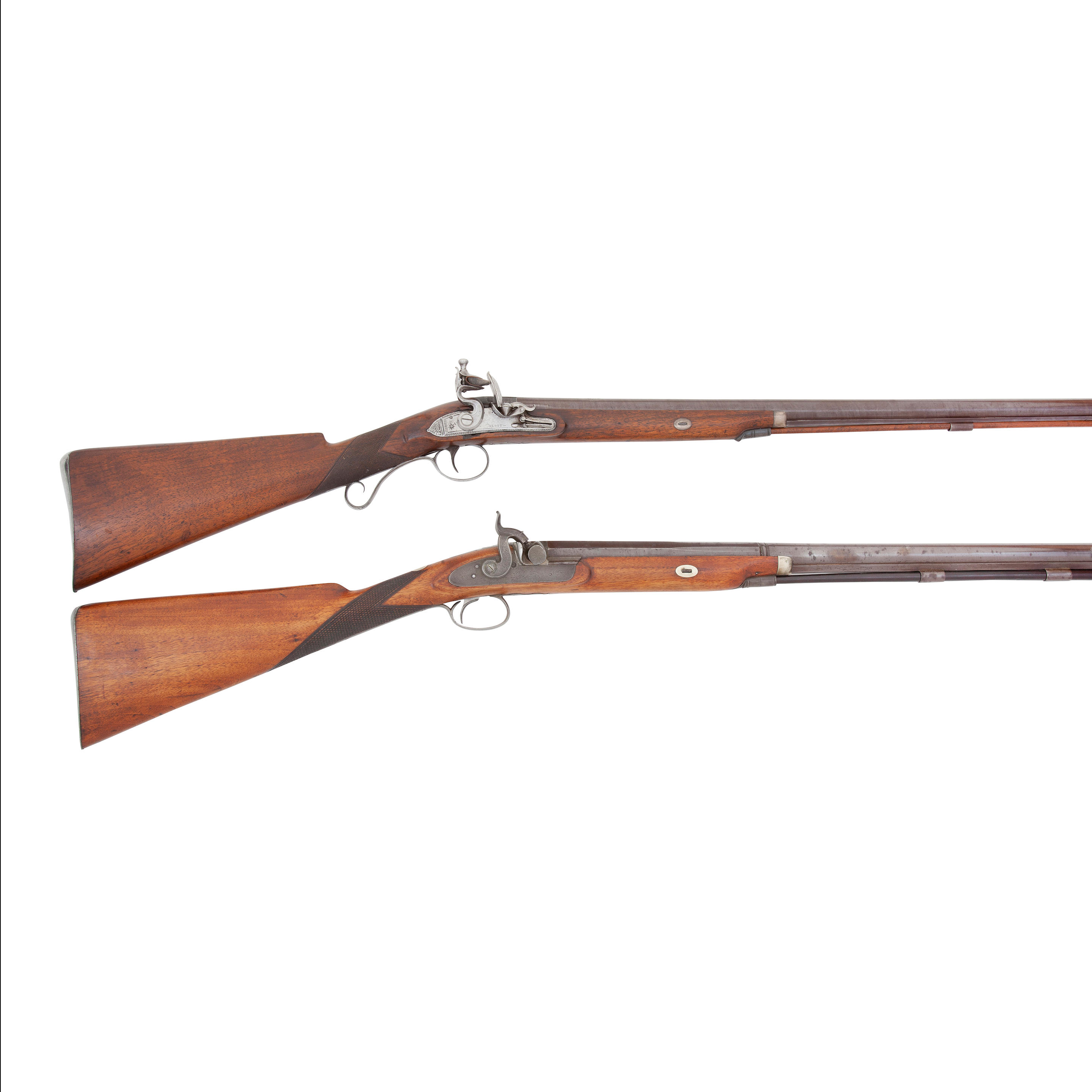 Appraisal: A -BORE FLINTLOCK SPORTING GUN AND A -BORE PERCUSSION SPORTING