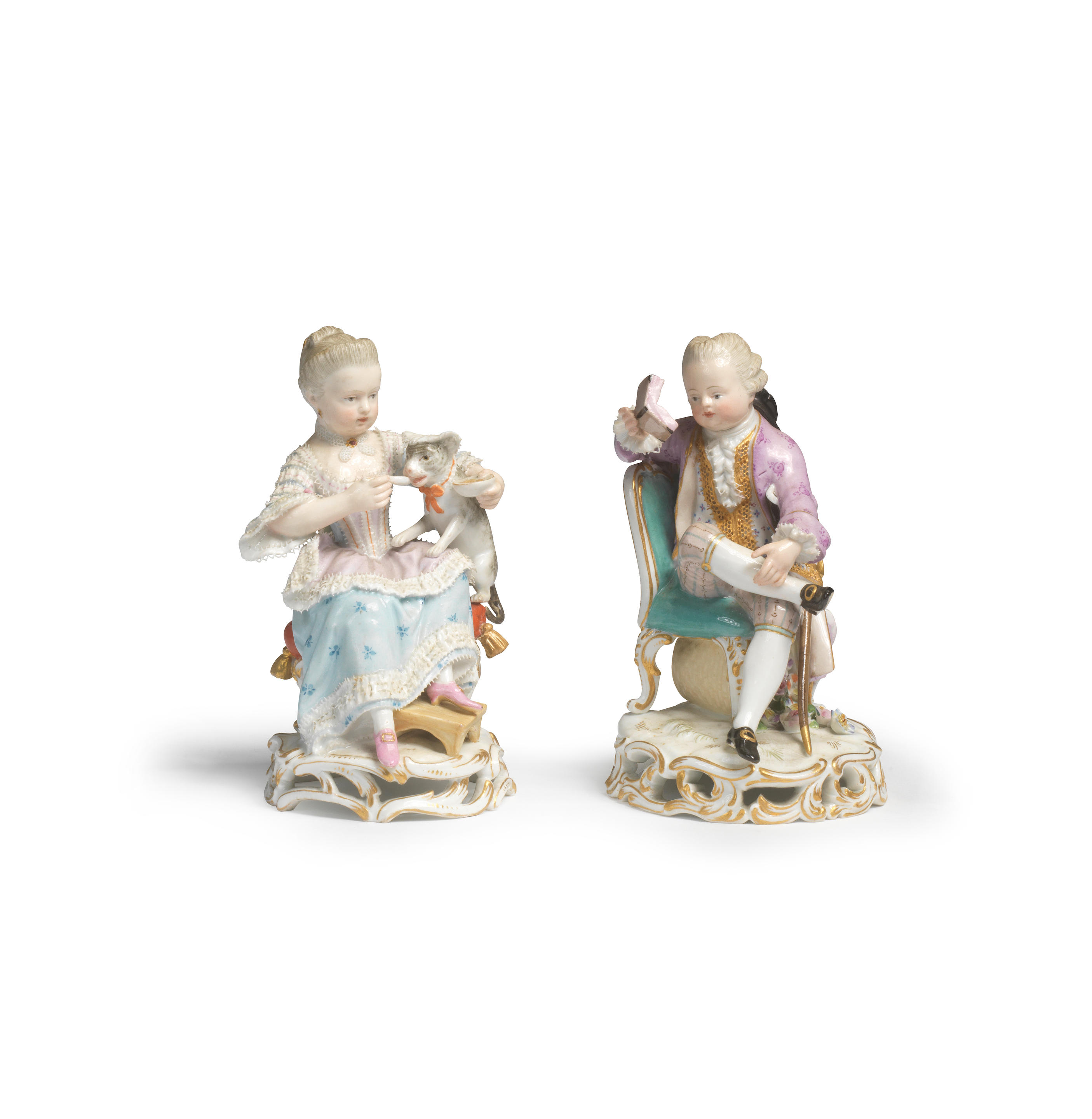 Appraisal: TWO MEISSEN FIGURES OF A LADY AND GENTLEMAN probably late