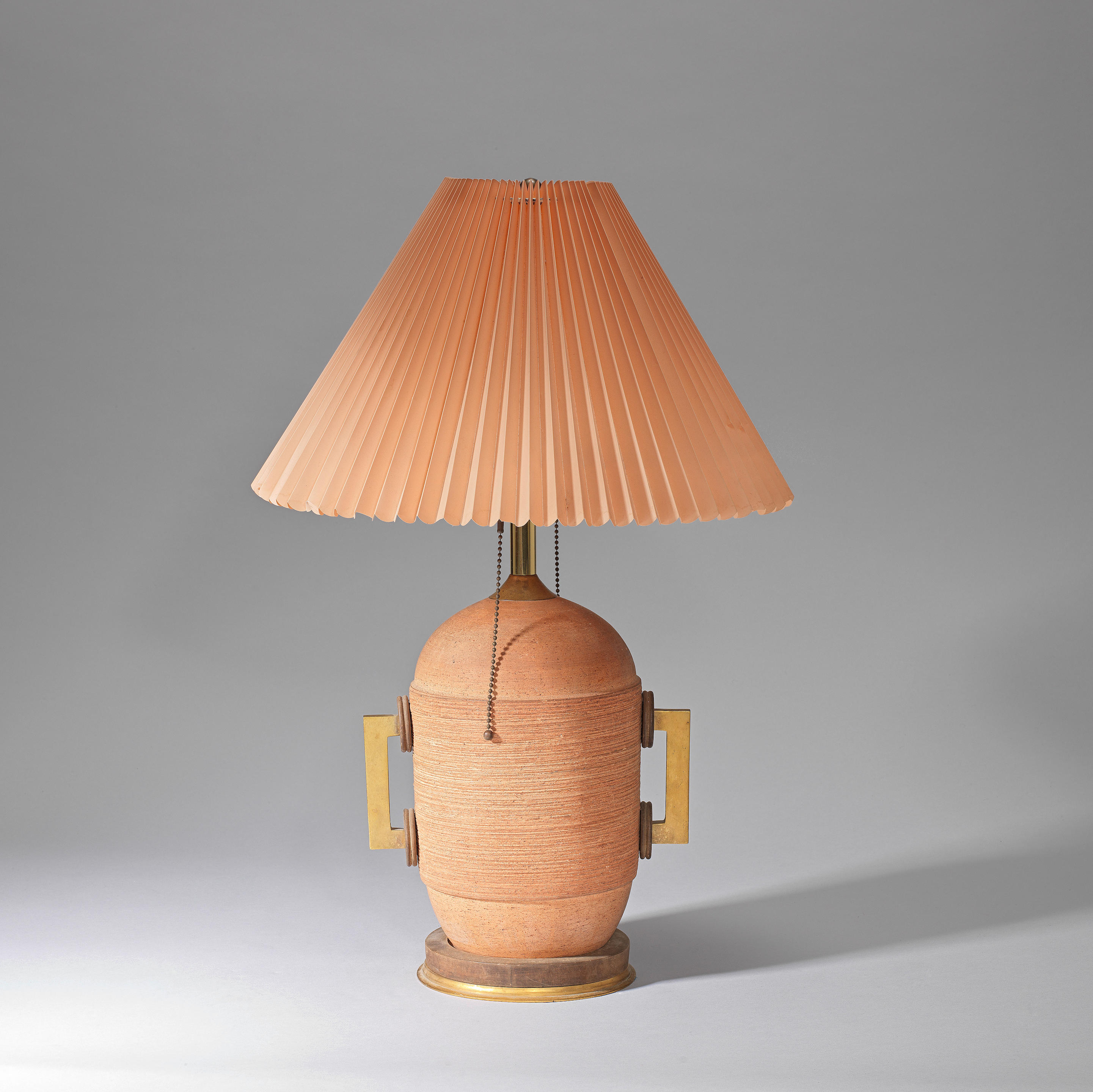 Appraisal: FRENCH Table lamp th century Ceramic stained wood brass acrylic