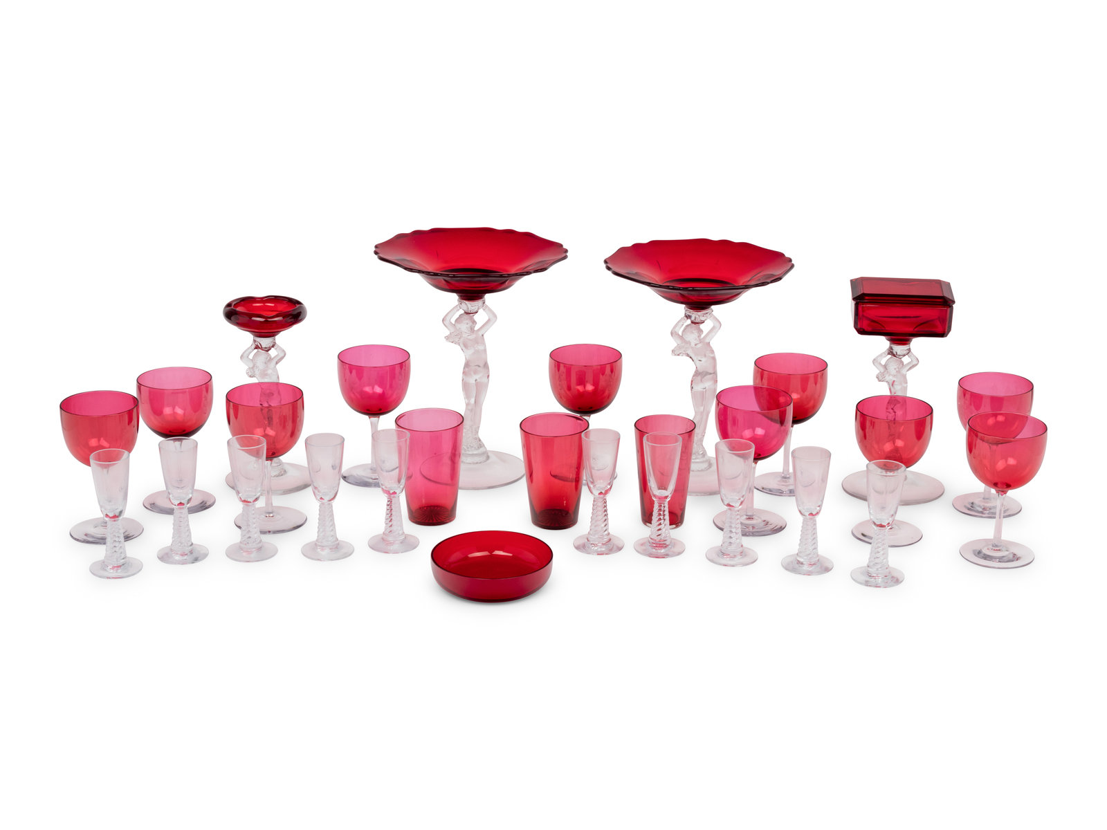 Appraisal: A Group of Clear and Ruby Glass Table Articles comprising