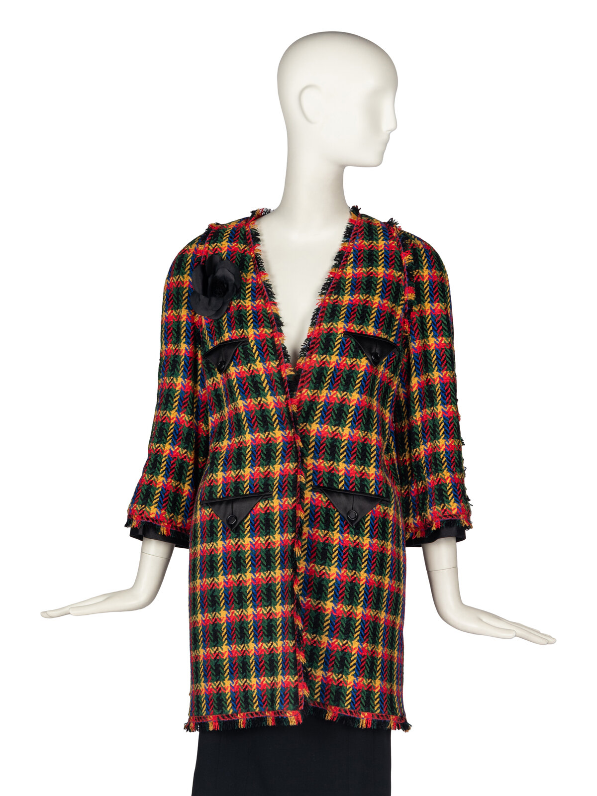 Appraisal: Chanel Multicolor Jacket Collarless open-front jacket in multicolor herringbone-tartan boucl