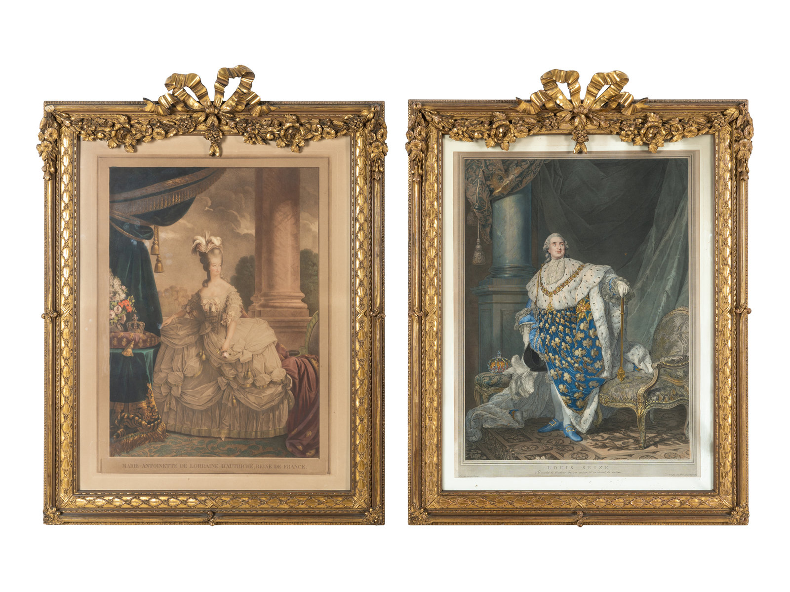 Appraisal: A Pair of French Gilt Bronze Frames with Color Aquatints