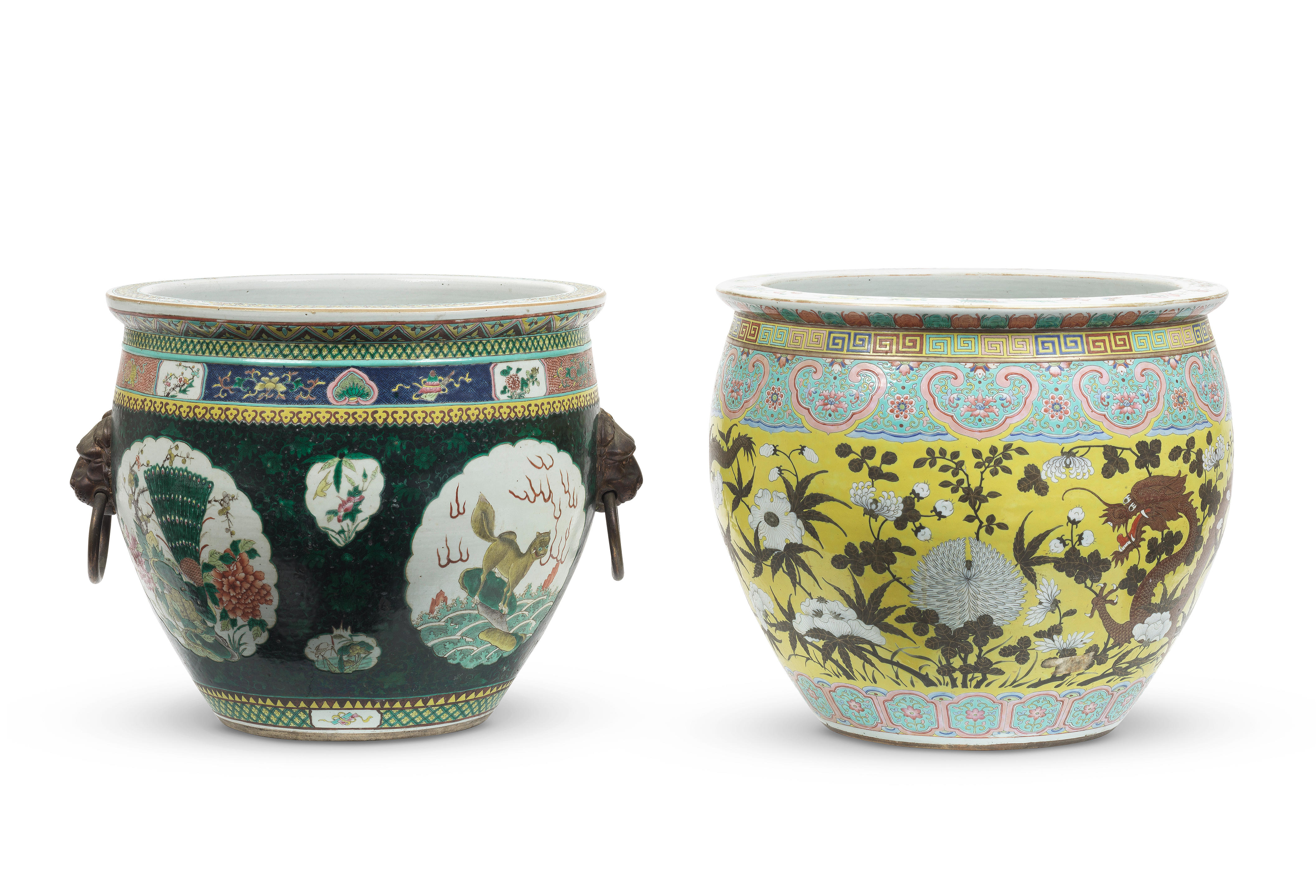 Appraisal: TWO FAMILLE ROSE 'ANIMALS' FISH BOWLS Late Qing Dynasty One