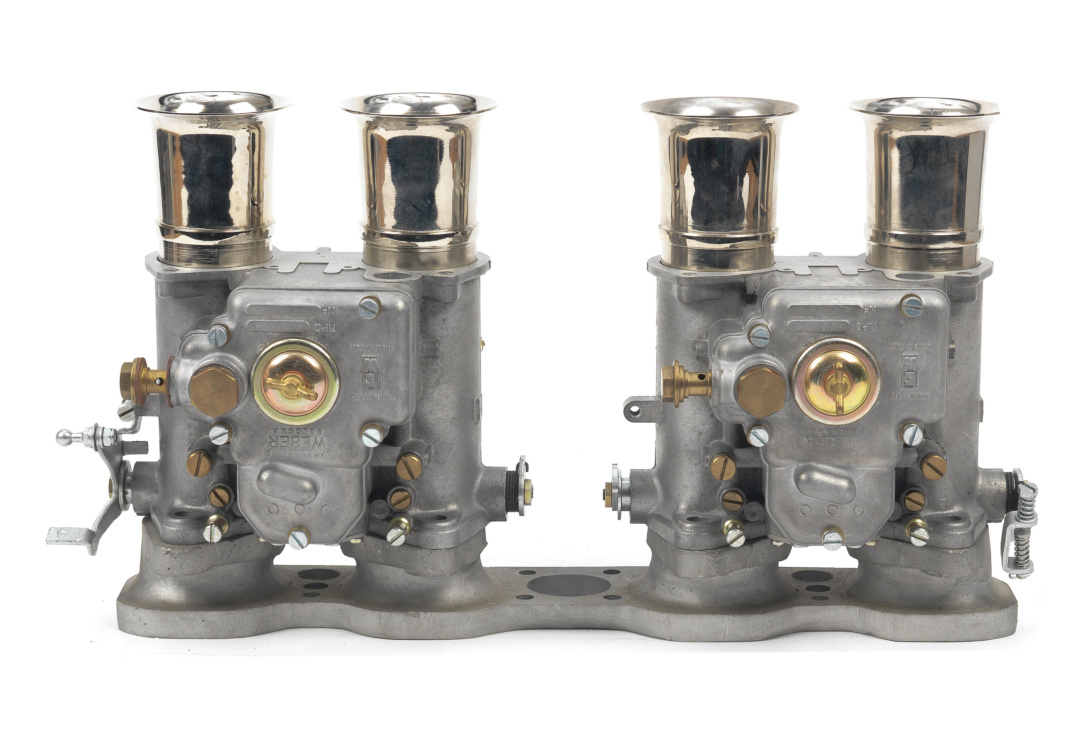 Appraisal: A PAIR OF REPLICA WEBER TYPE DCOE CARBURETTORS stamping to