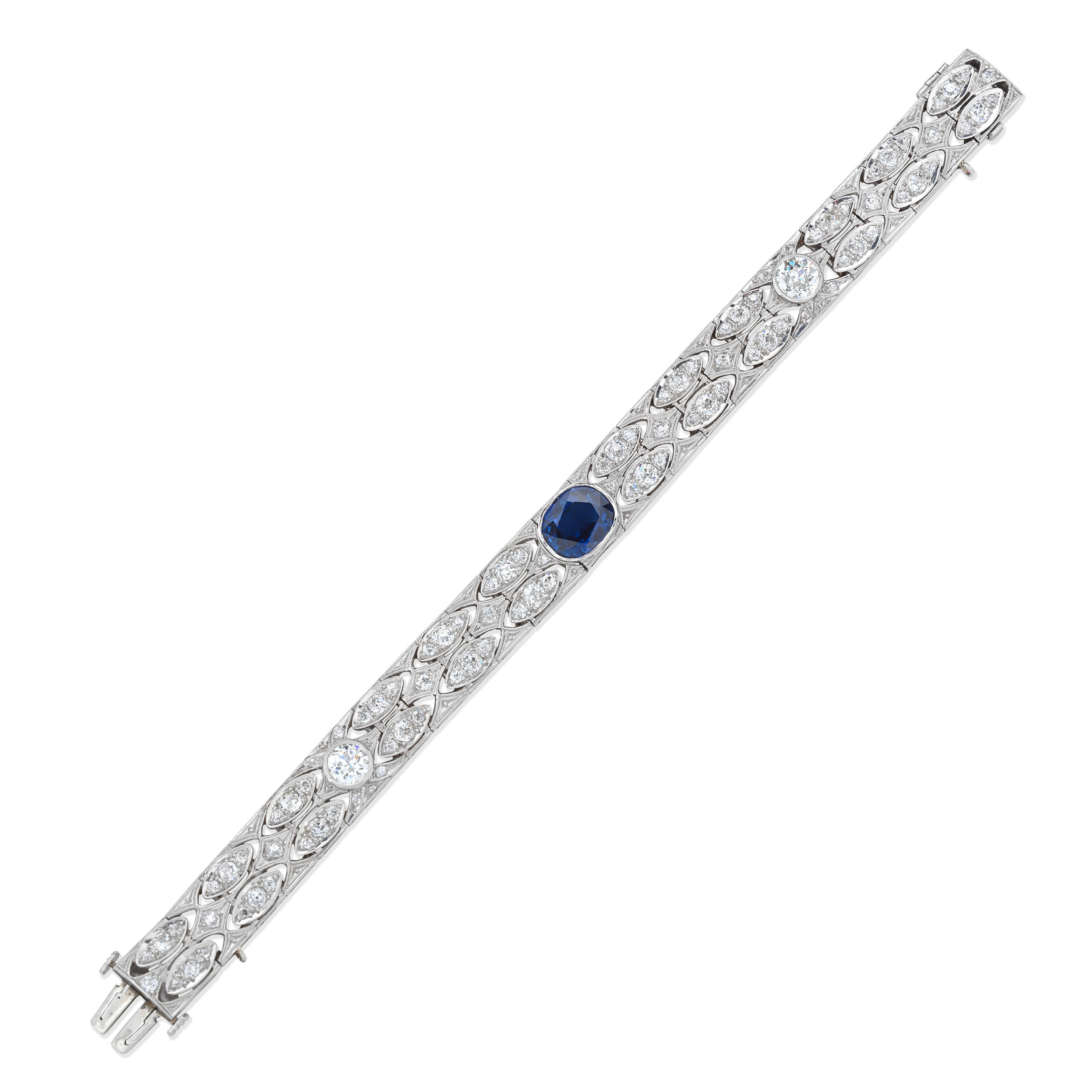 Appraisal: SAPPHIRE AND DIAMOND BRACELET Of openwork design set with an