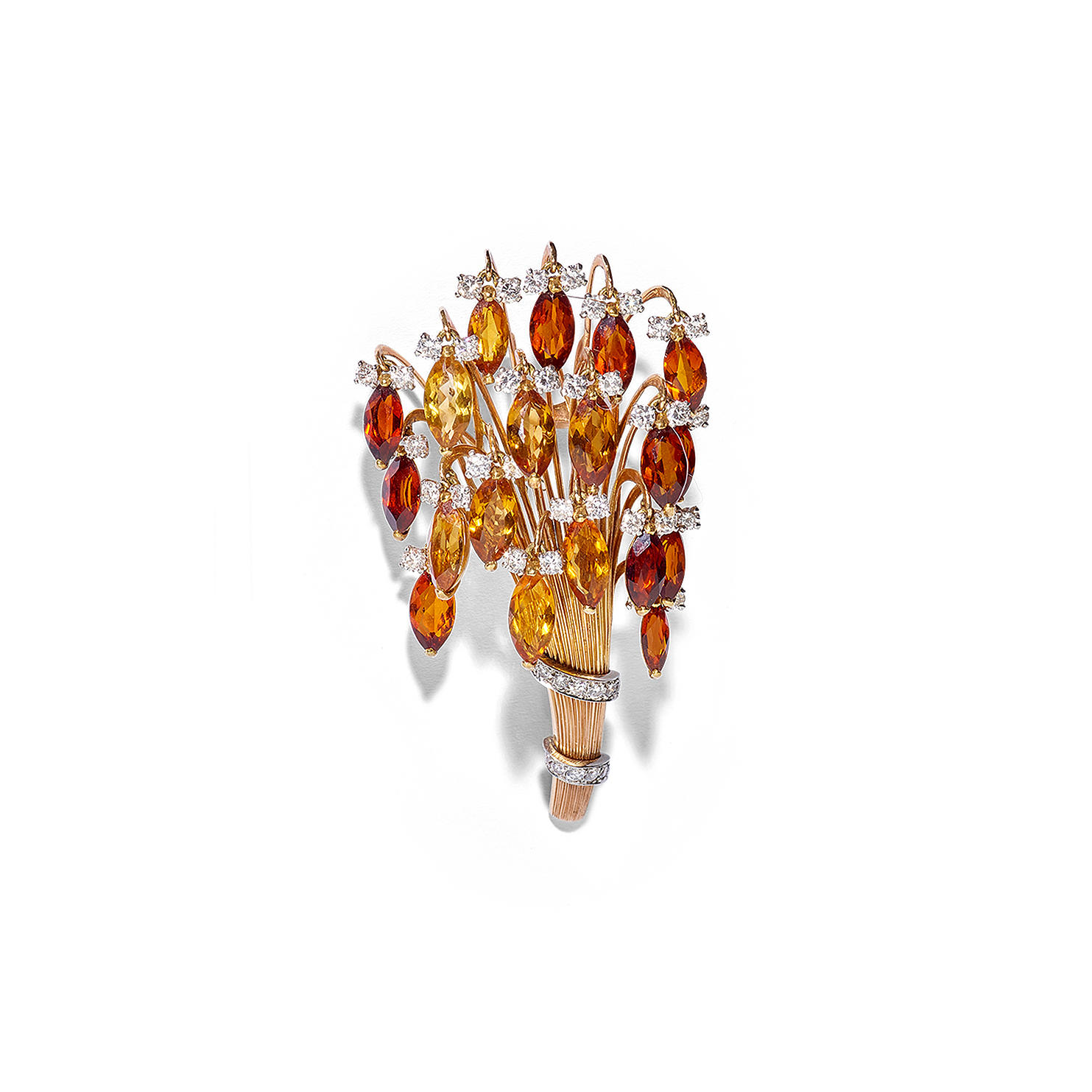 Appraisal: CARTIER CITRINE AND DIAMOND BROOCH CIRCA A spray of wirework