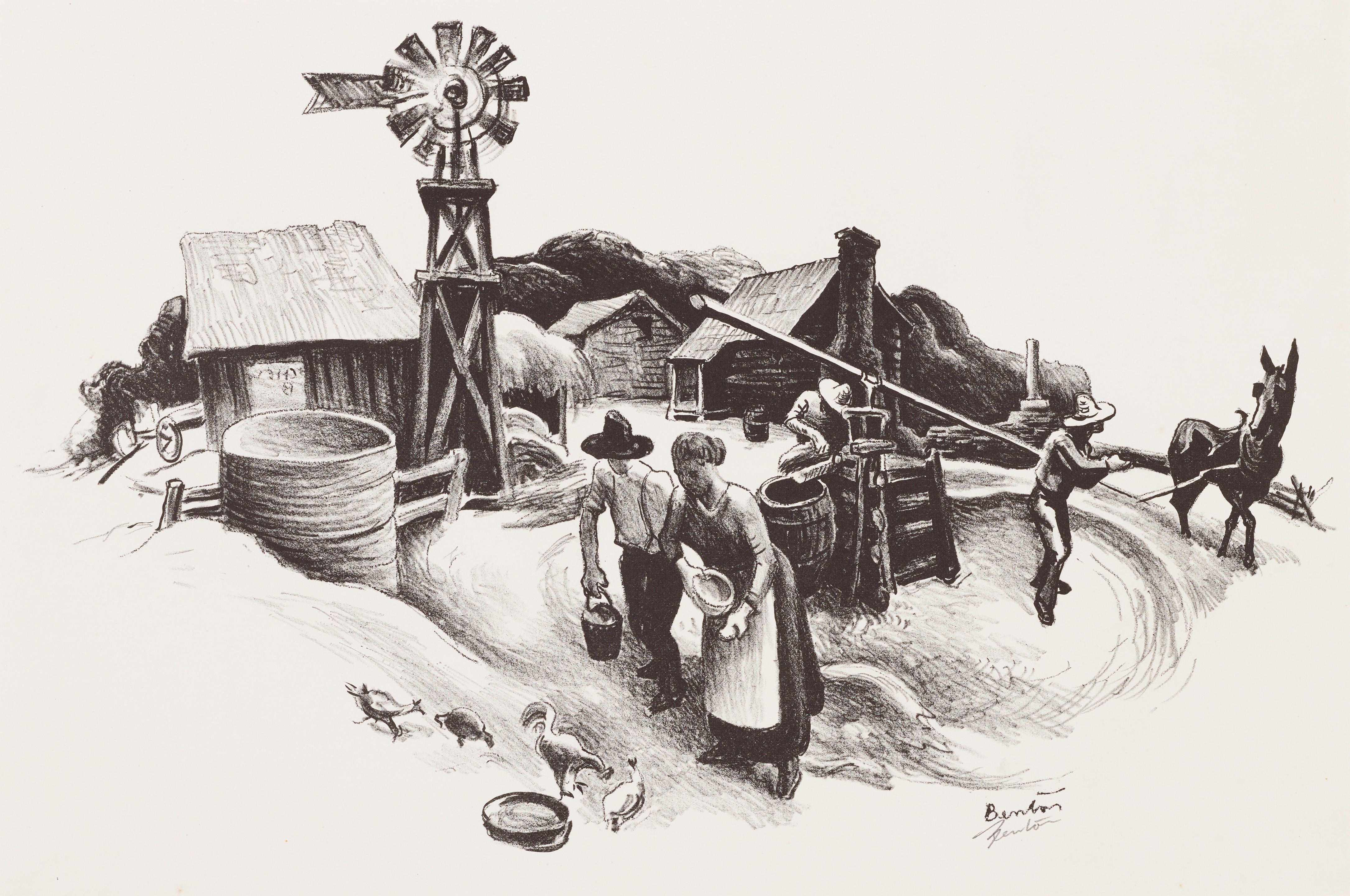 Appraisal: THOMAS HART BENTON - Kansas Farmyard Fath Lithograph on wove