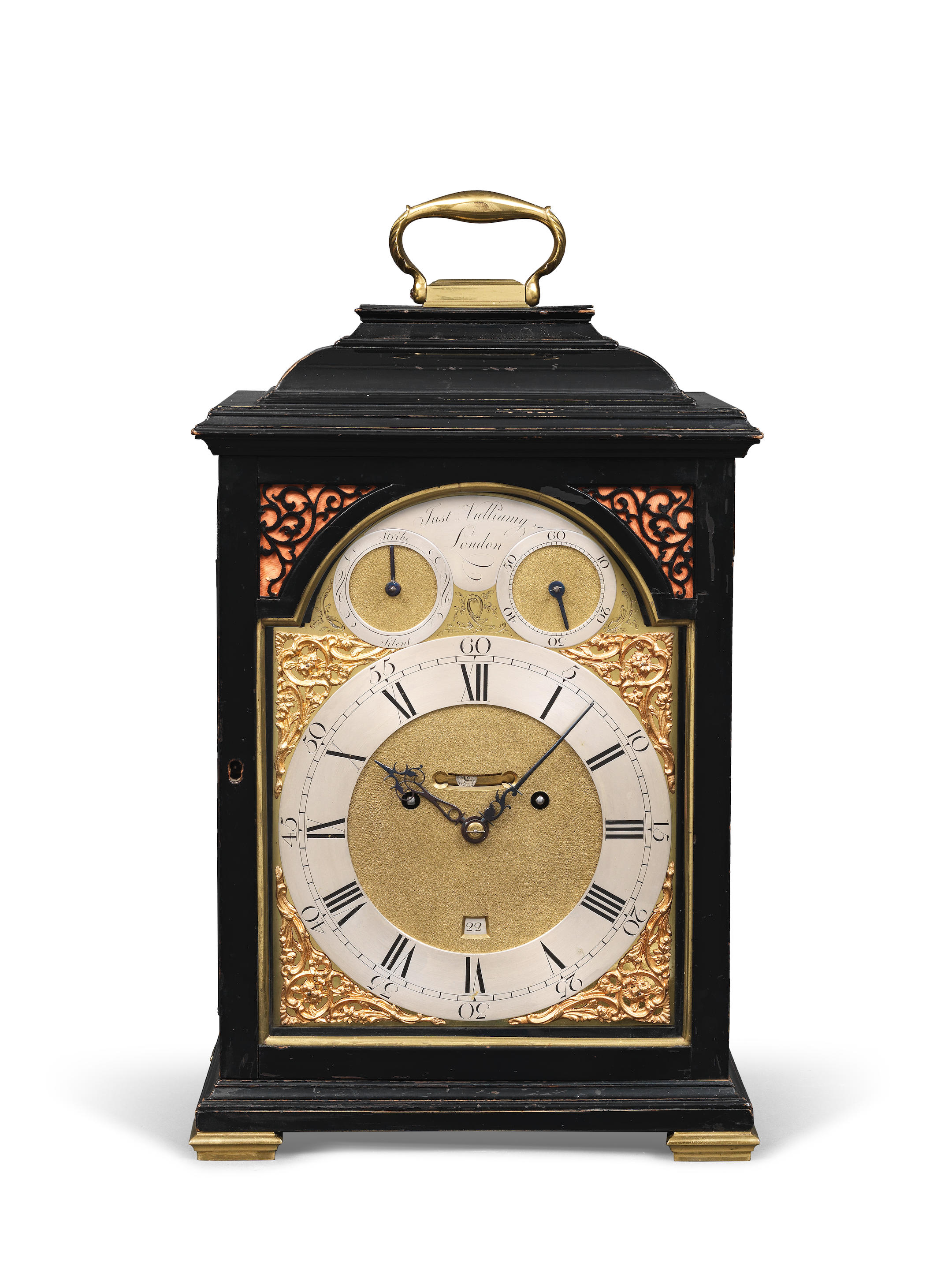 Appraisal: A GOOD LATE TH CENTURY EBONISED TABLE CLOCK Justin Vulliamy