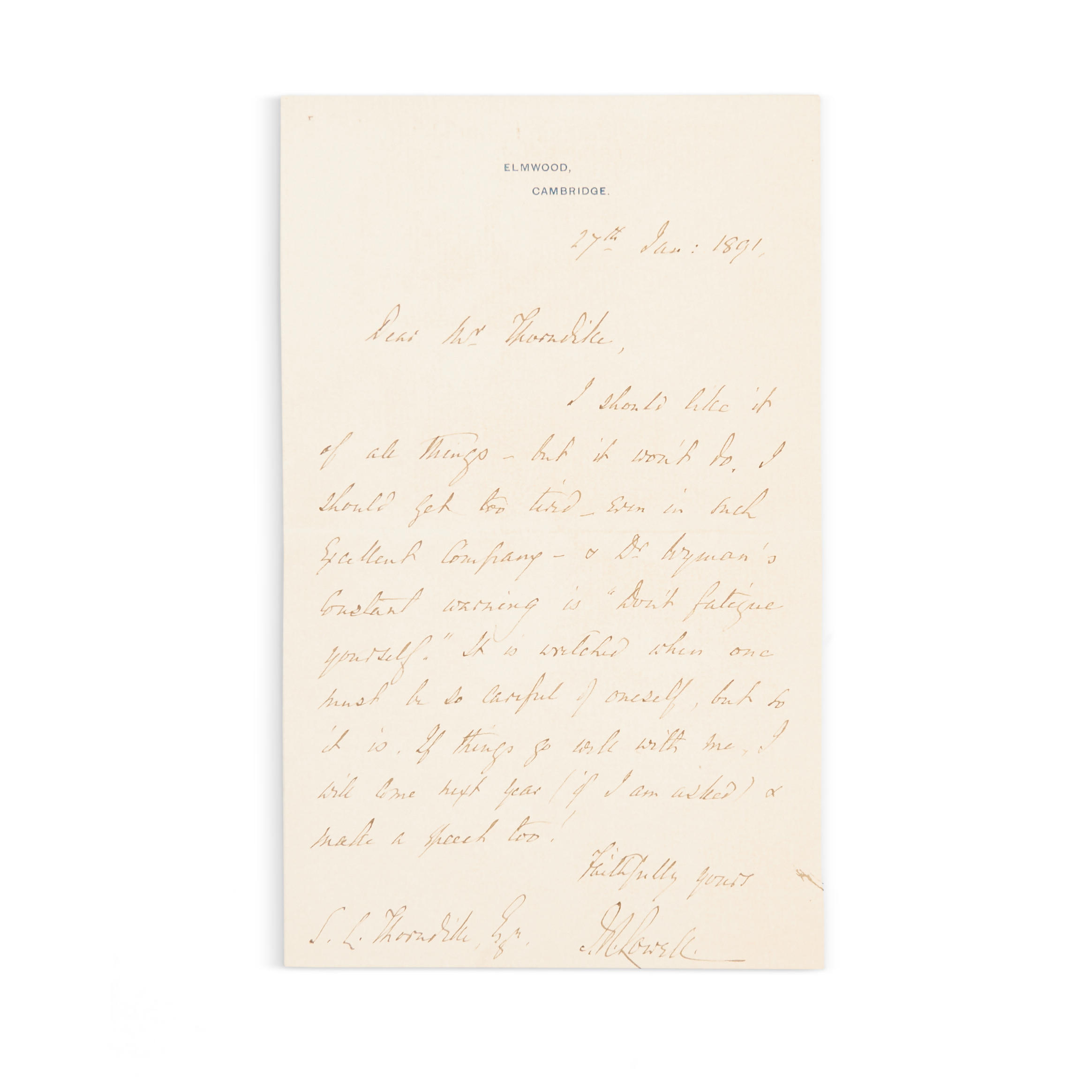 Appraisal: LOWELL JAMES RUSSELL - AUTOGRAPH LETTER SIGNED On one sheet