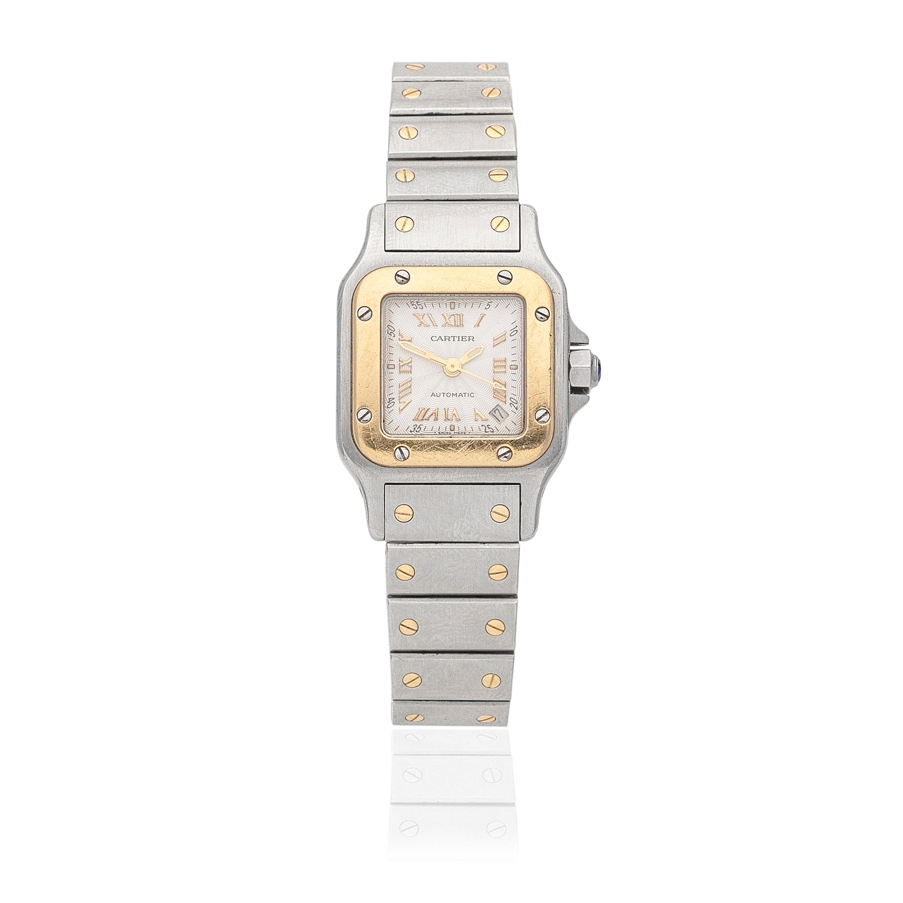 Appraisal: CARTIER A LADY'S STAINLESS STEEL AND GOLD AUTOMATIC CALENDAR BRACELET