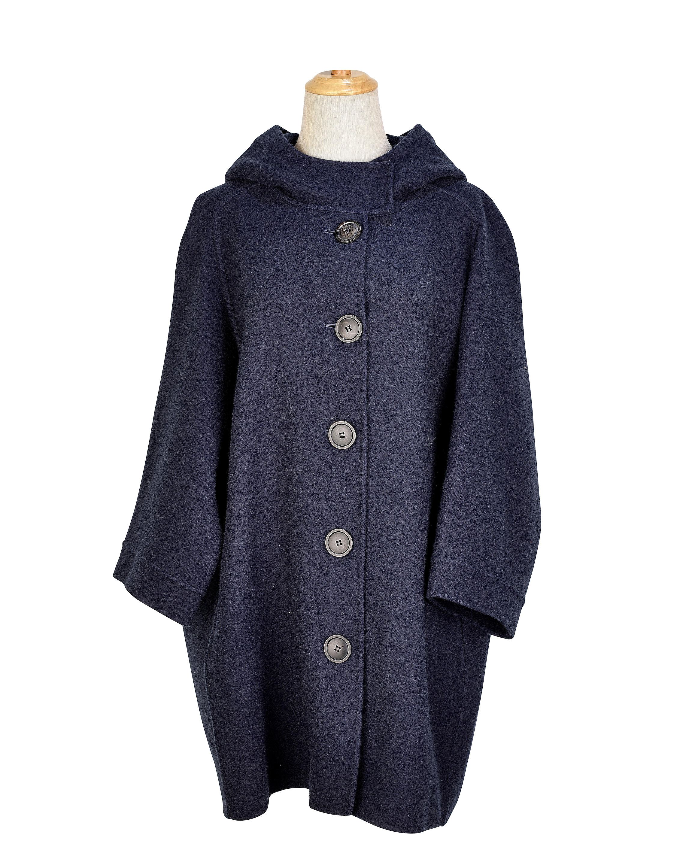 Appraisal: CHRISTIAN DIOR BLUE CASHMERE HOODED COAT WITH CD LOGO BUTTONS