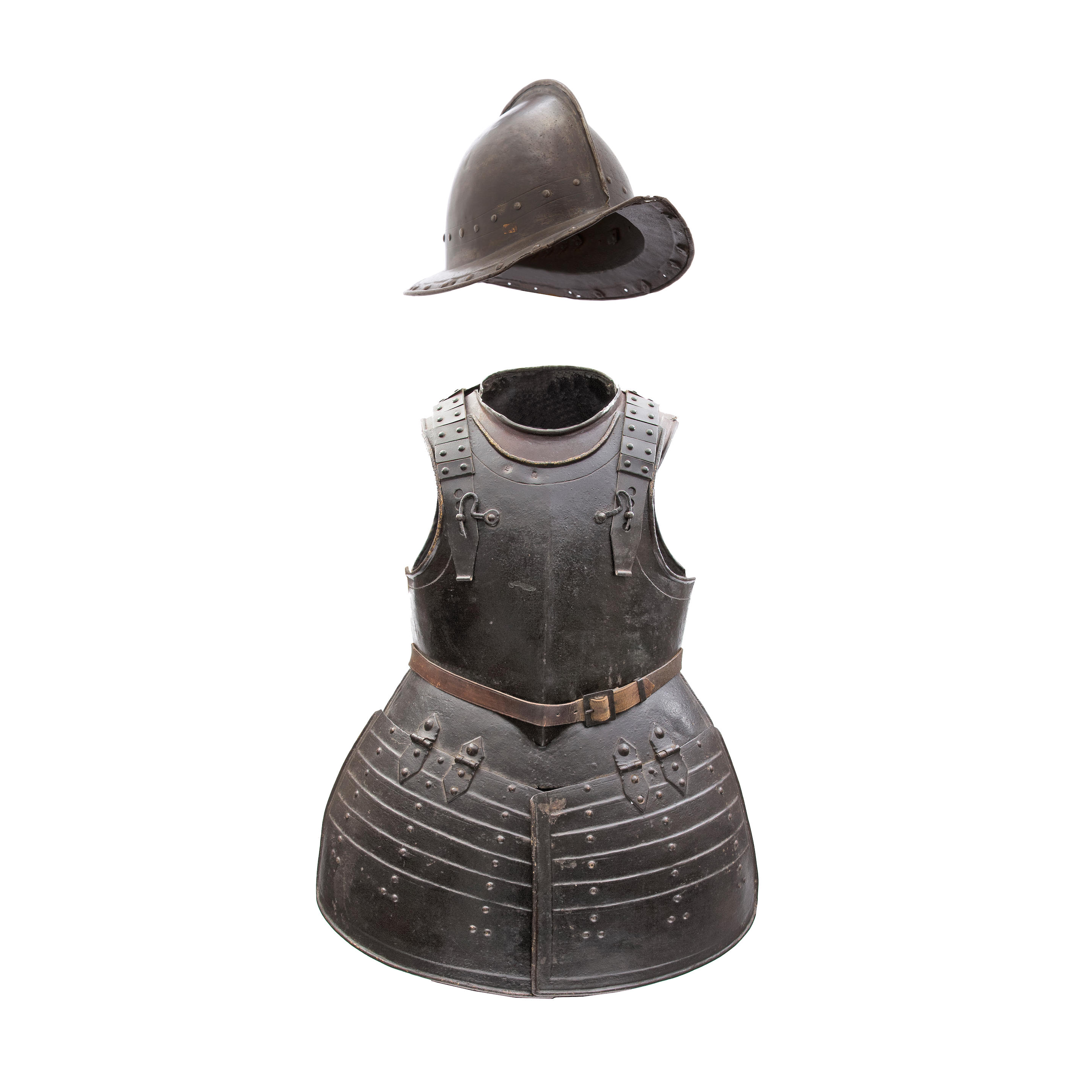 Appraisal: A COMPOSITE ENGLISH PIKEMAN'S ARMOUR CIRCA Of blackened iron comprising