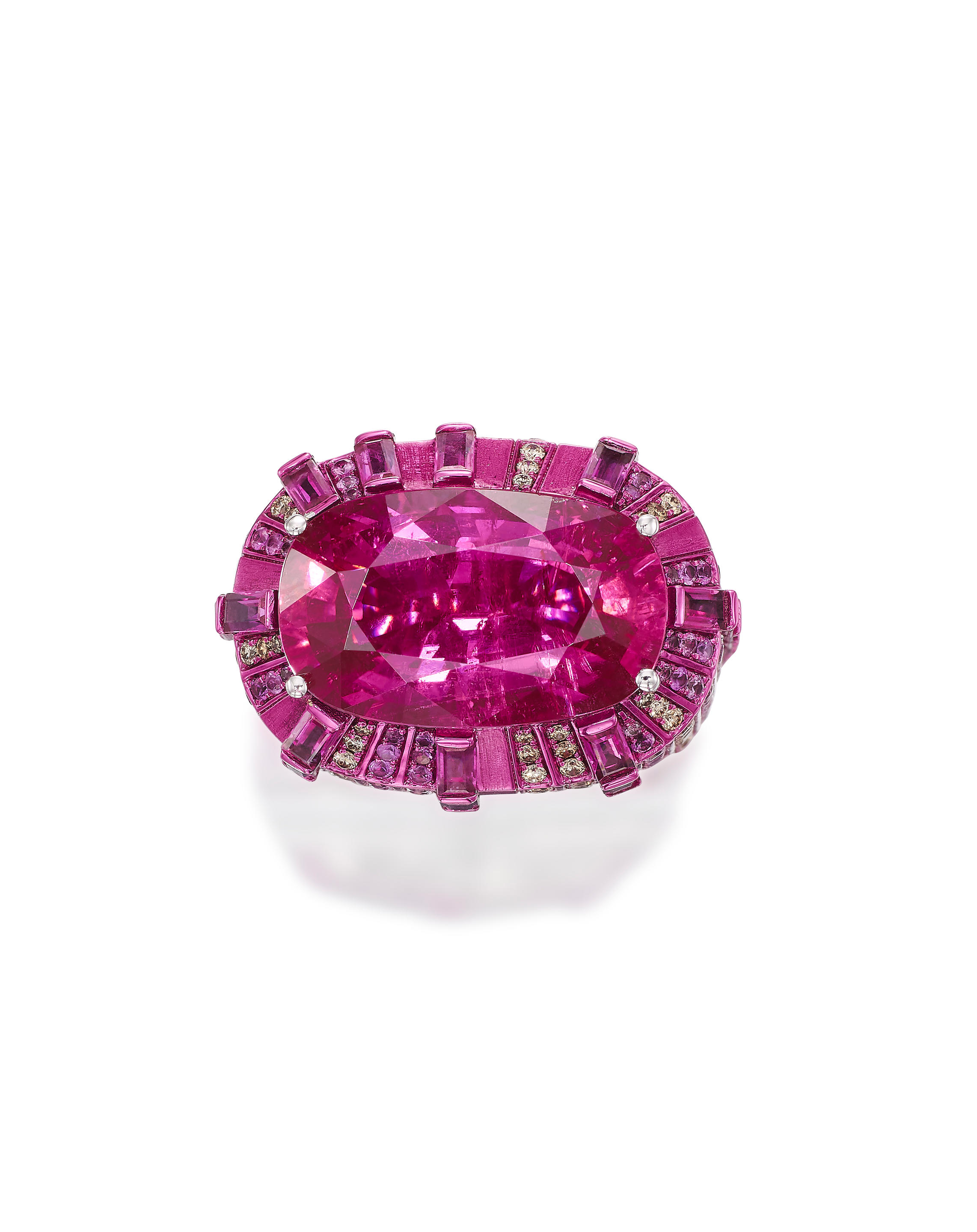 Appraisal: AUSTY LEE RUBELLITE TOURMALINE GEM-SET AND COLOURED DIAMOND RING Austy