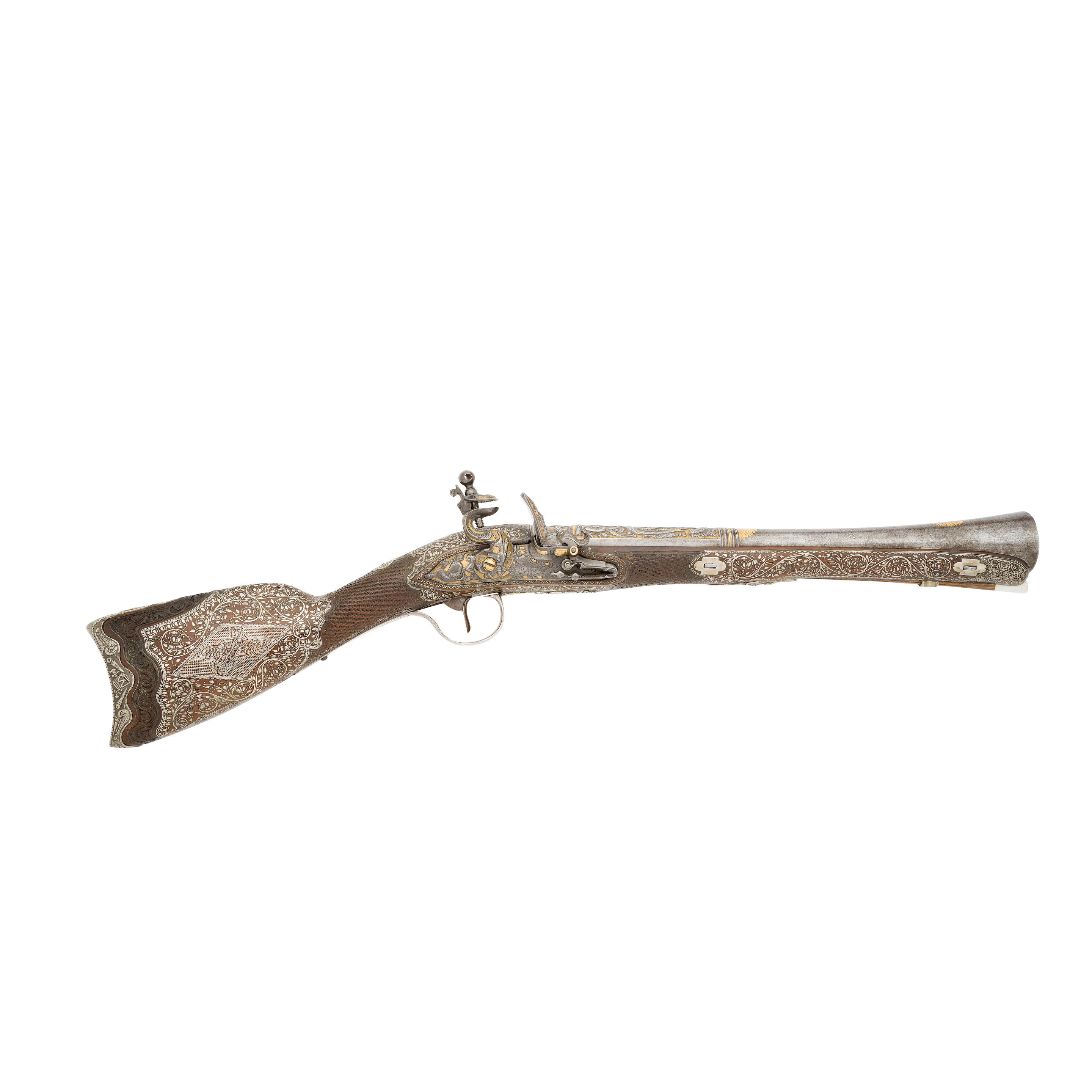 Appraisal: A FINE TURKISH SILVER-MOUNTED FLINTLOCK BLUNDERBUSS TH CENTURY With French