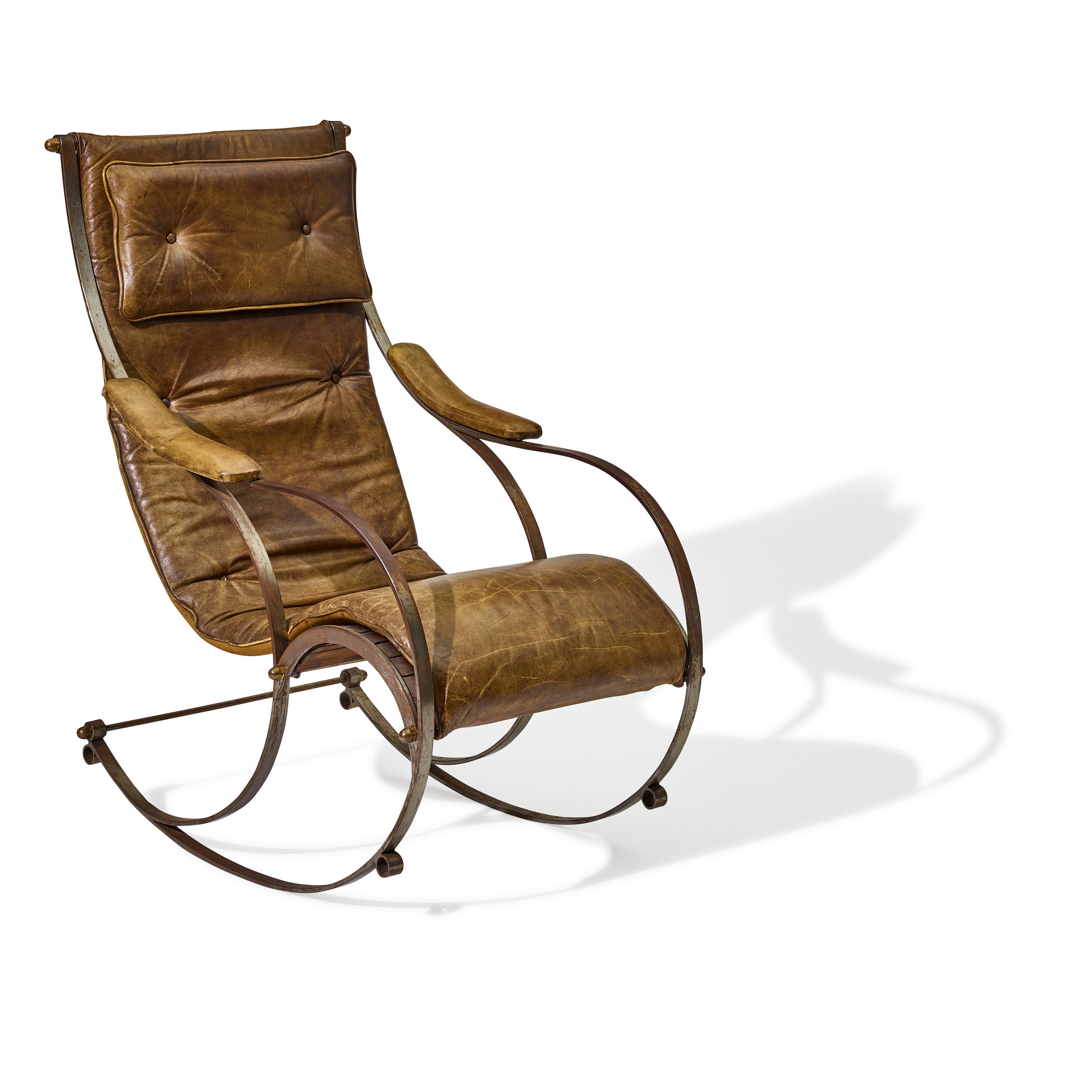 Appraisal: ENGLISH Rocking Chair th century steel brass and leather height