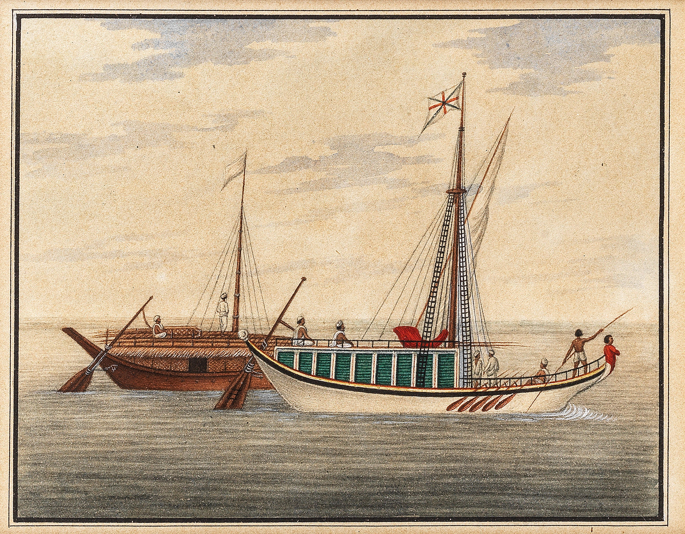 Appraisal: THREE PAINTINGS DEPICTING PLEASURE BOATS AND COMMERCIAL CRAFT ON A