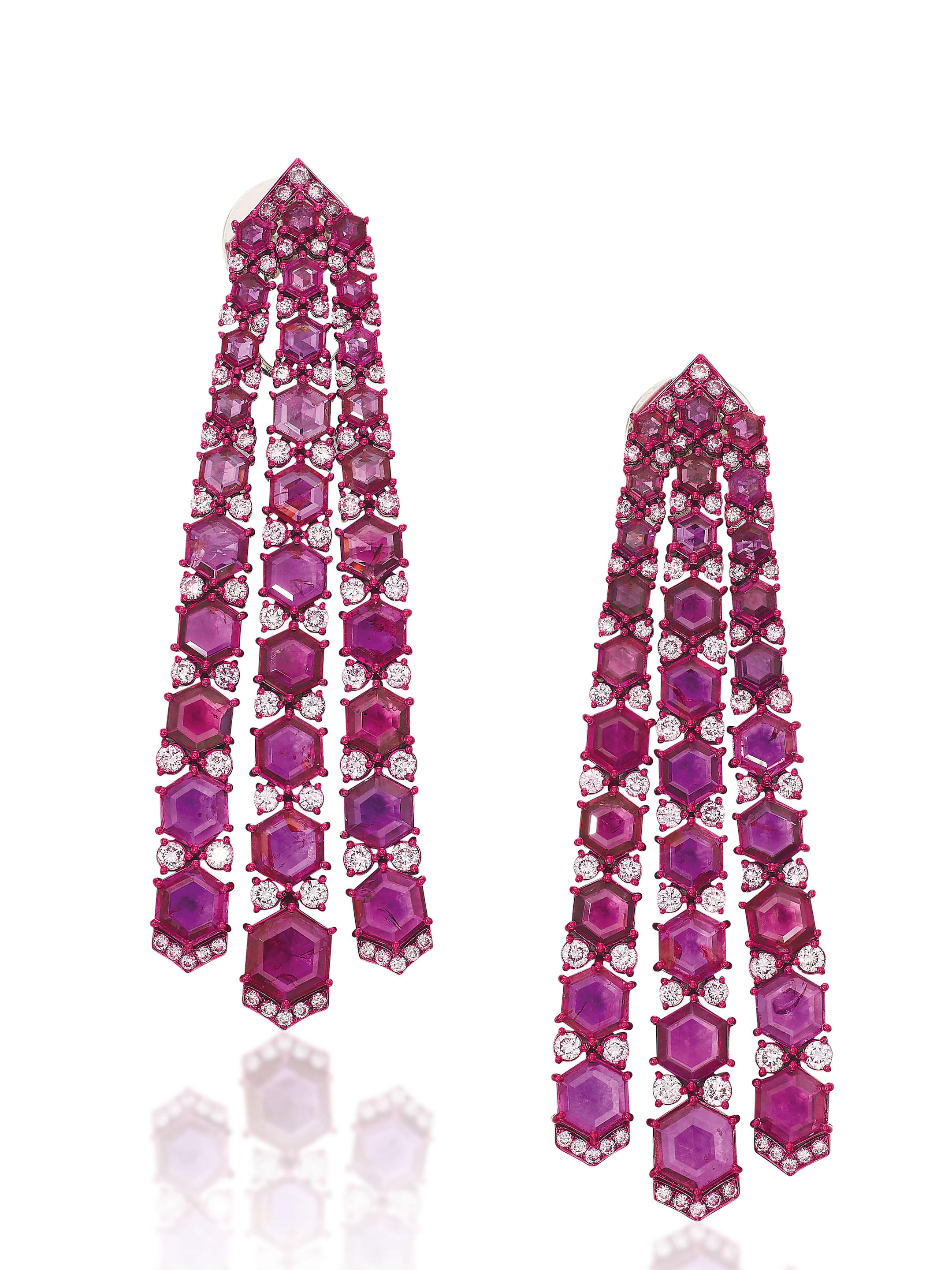 Appraisal: AUSTY LEE PAIR OF RUBY AND DIAMOND EARRINGS Each designed