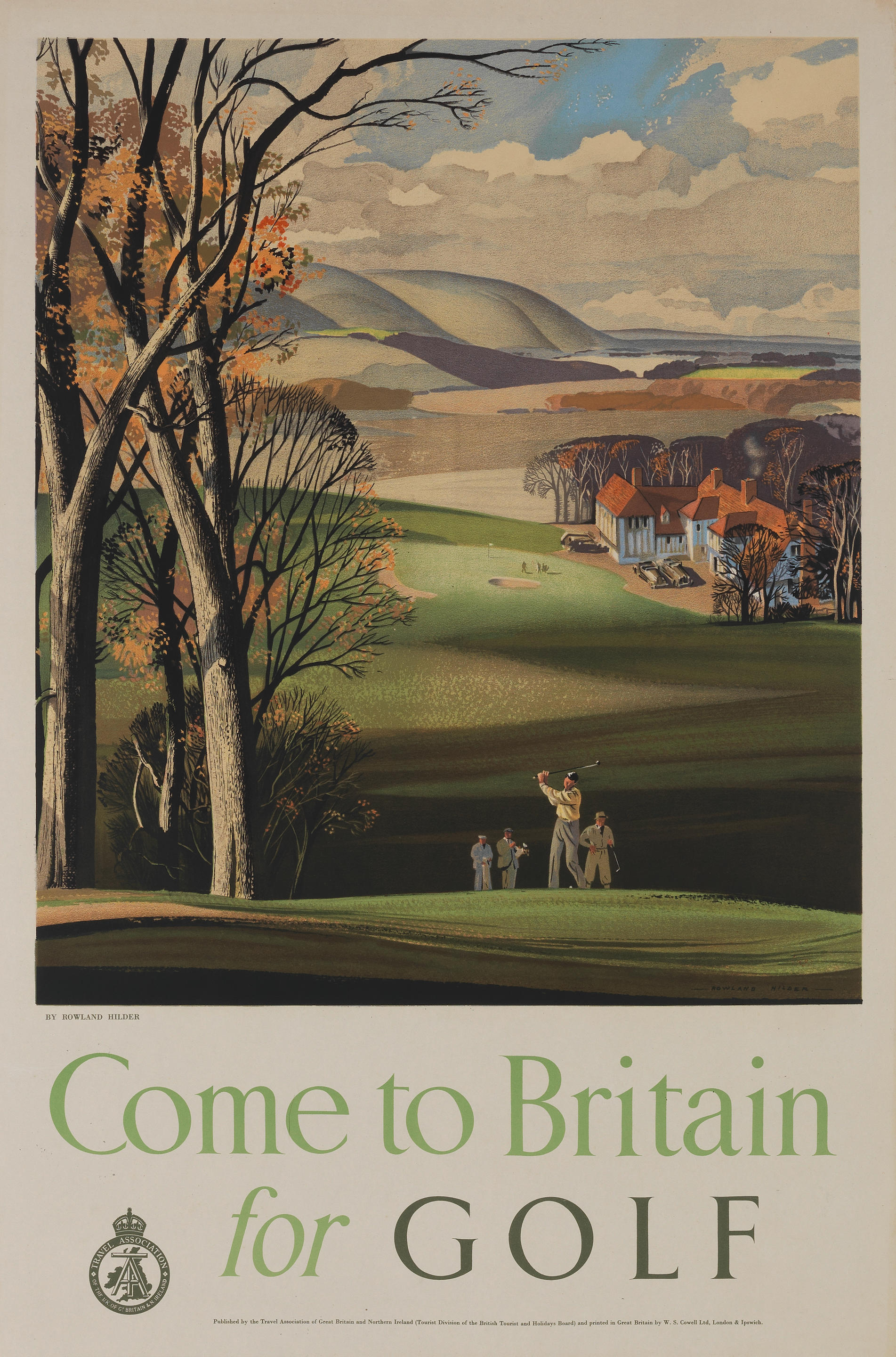 Appraisal: ROWLAND HILDER - COME TO BRITAIN FOR GOLF lithographic poster